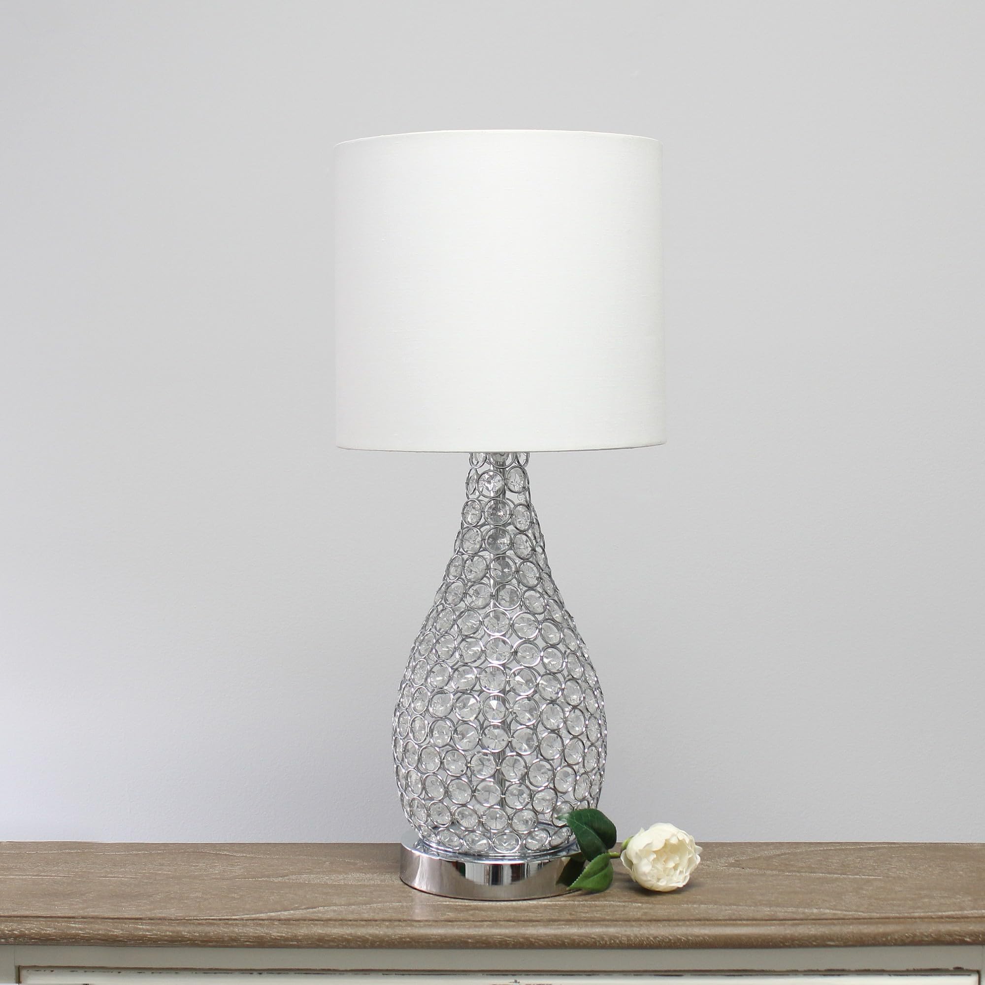 Elegant Designs Lt1052-Chr Elipse Crystal Pinned Decorative Gourd Accent Table Lamp, Chrome