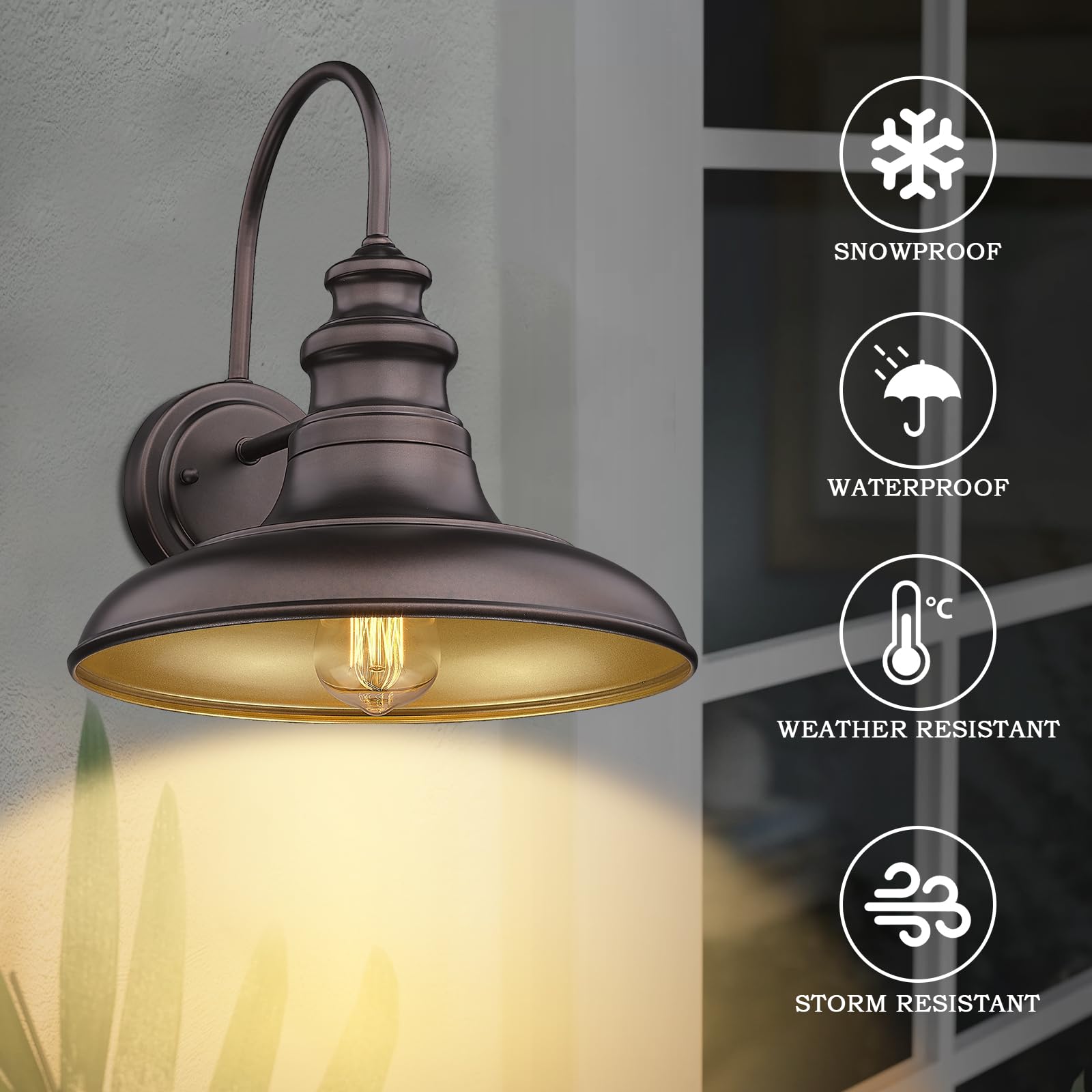 Diyel Outdoor Barn Light Fixture, Gooseneck Wall Sconce, Oil-Rubbed Bronze, Metal, 11-RZ004-1PACK, Industrial Style for Porch