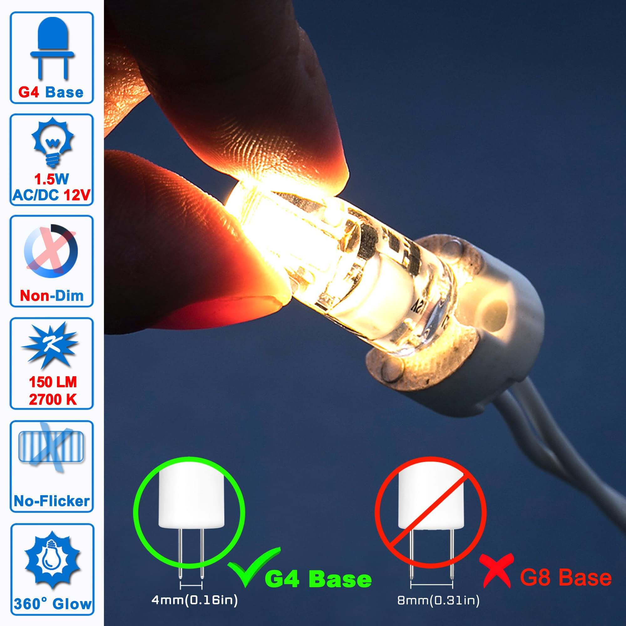 Ziomitus G4 Led Bulbs 10W-20W T3 Halogen 12V Landscape Replacement, Jc Bi-Pin Base G4 1.5W Ac/Dc 12V For Rv Under Cabinet Puck L