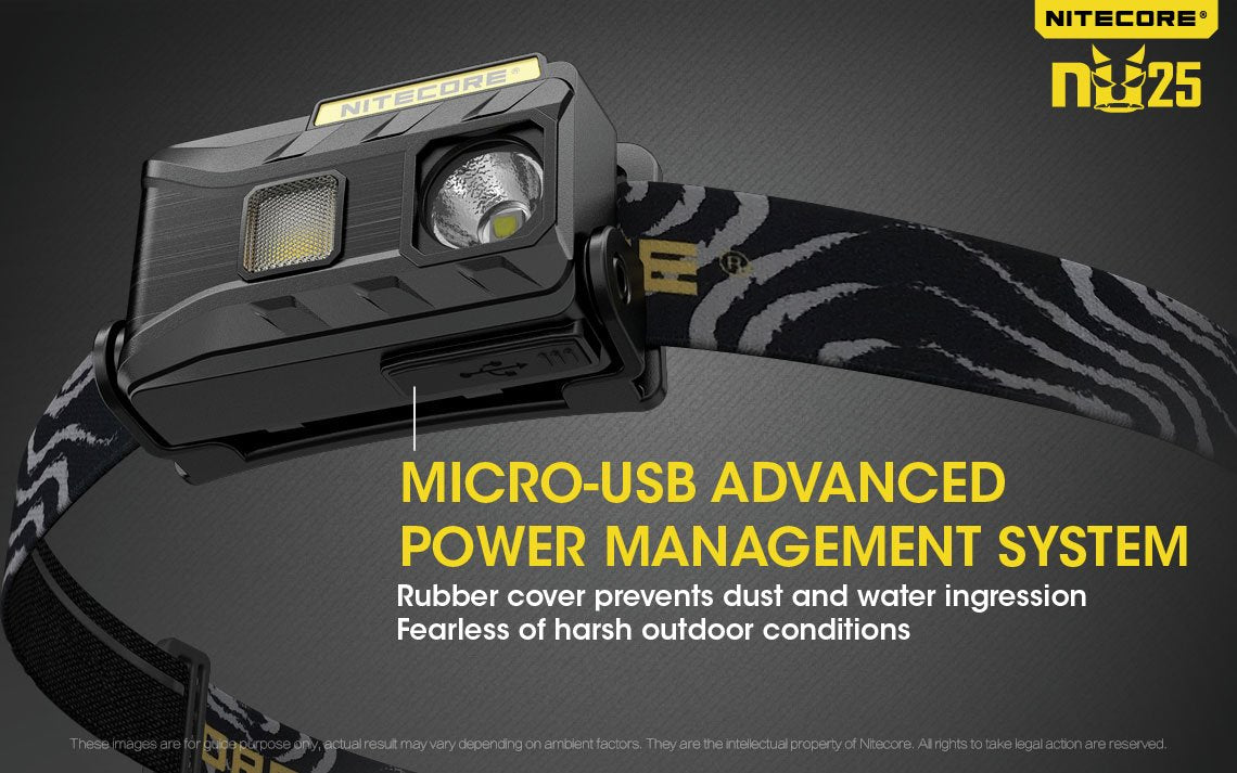 Nitecore NU25 Headlamp - 360 Lumen Triple Output, USB Rechargeable, Lightweight, Black