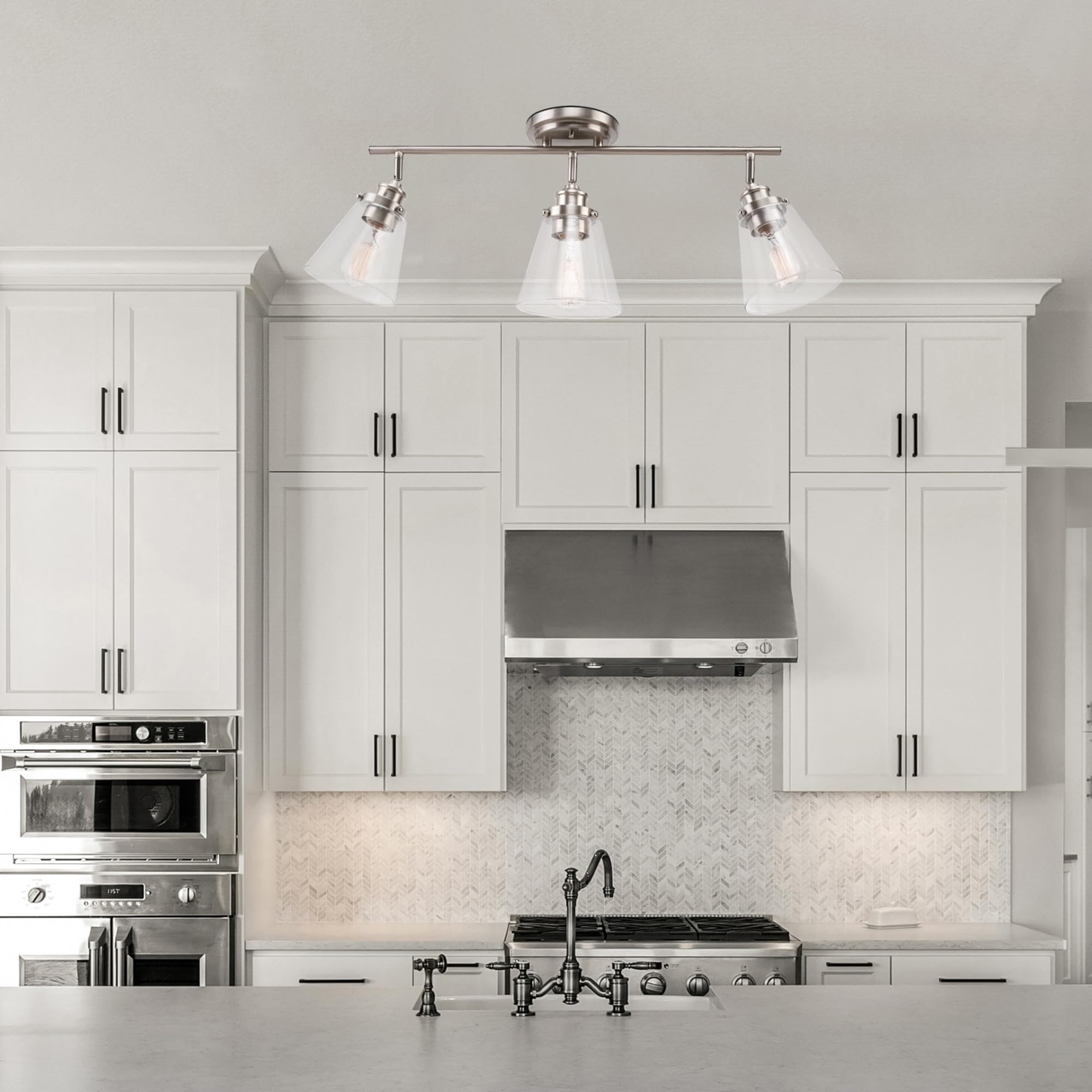 Globe Electric 59628 Jackson 3-Light Track Lighting, Brushed Nickel, Metal, Clear Glass Shades
