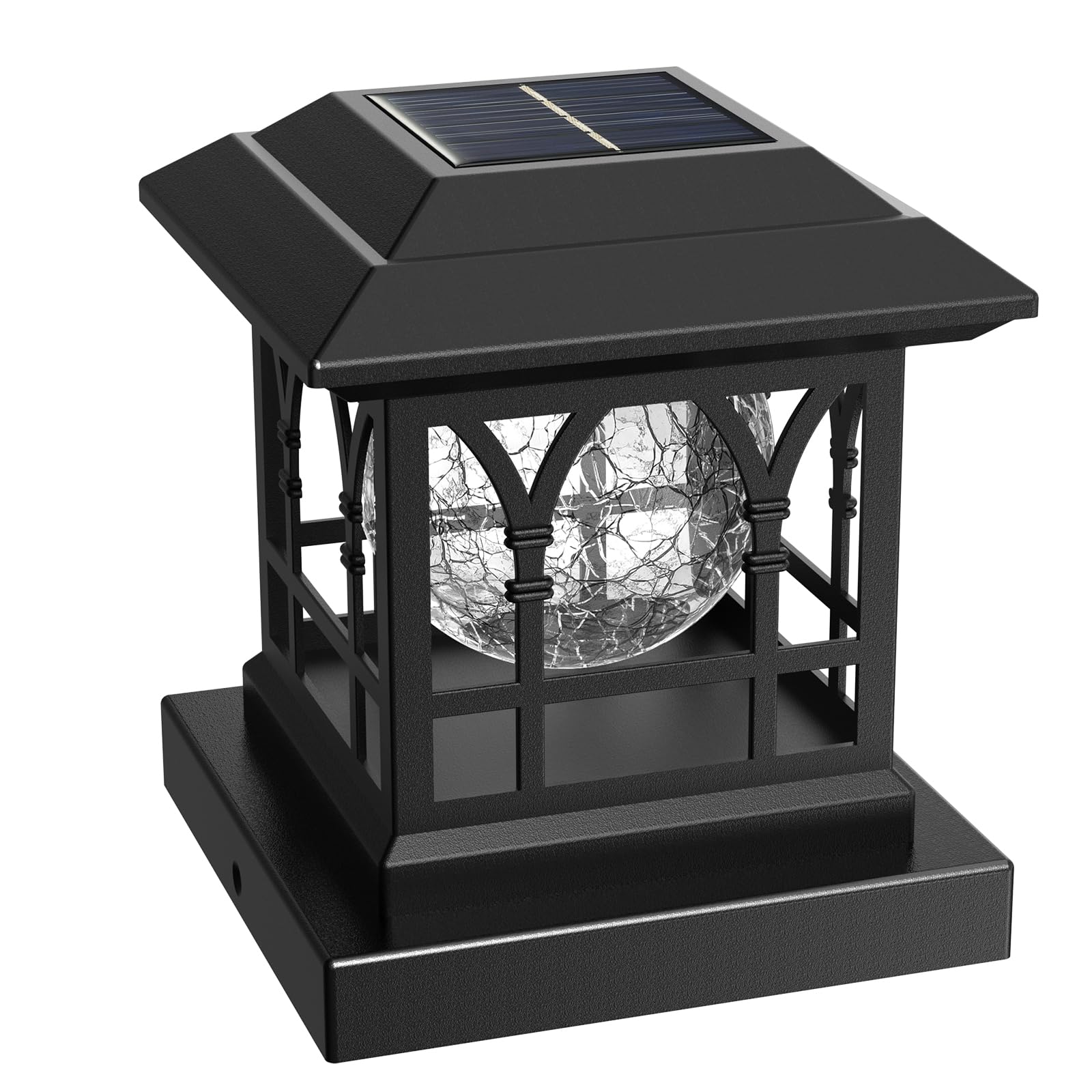 AEYANZZ Fence Post Solar Lights, Crackle Glass Solar Post Cap Lights, 20 Lumens, Warm White & RGB Automatic Cycling 2 Modes for 