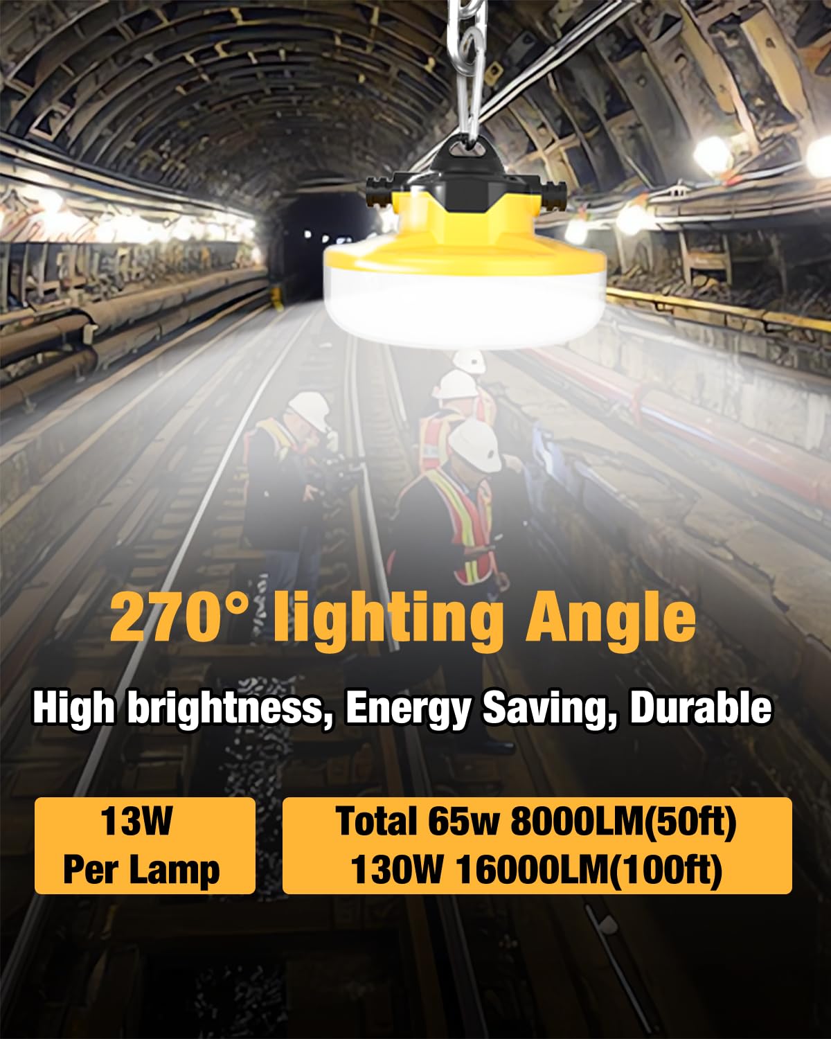 Jc-Lgl Led Construction String Light 100Ft, 130W 16000Lm Industrial Led String Work Lights With 10 Bulbs, Linkable 5000K Super B