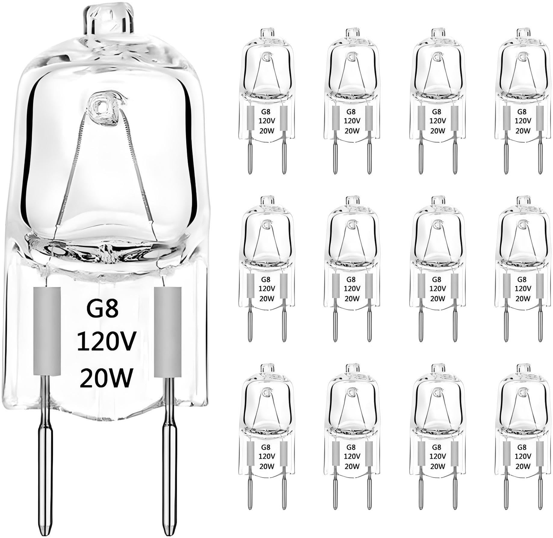 Ragfoz G8 Light Bulbs 120V 20W Halogen Light Bulb, 1-6/8'' (1.72'') G8 Base Bi-Pin, T4 Jcd Warm White Under Cabinet Puck Lightin