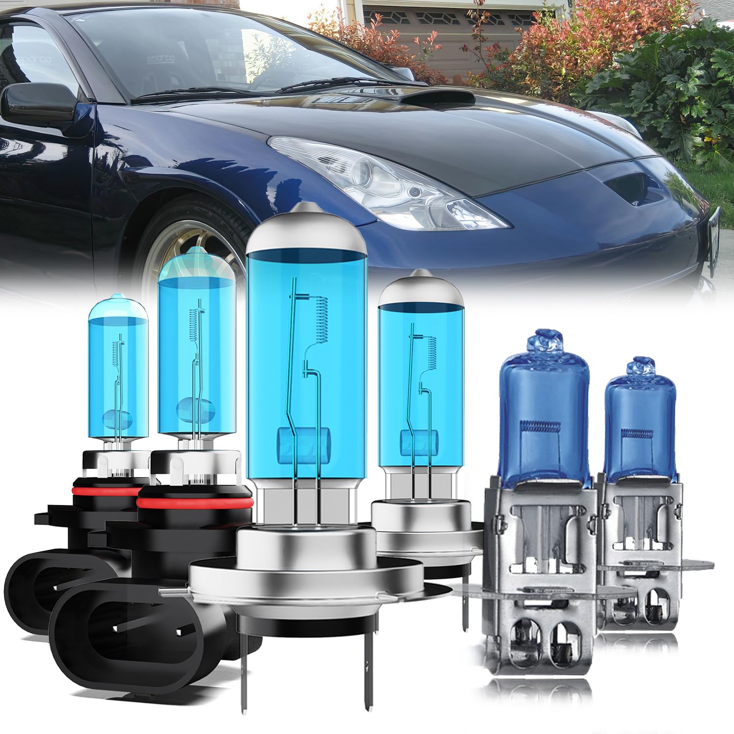 LECCIBUB Headlight Bulbs Compatible With Toyota Celica 2000-2005, 9005 High Beam + H7 Low Beam + H3 Fog Lights Halogen Light Bul