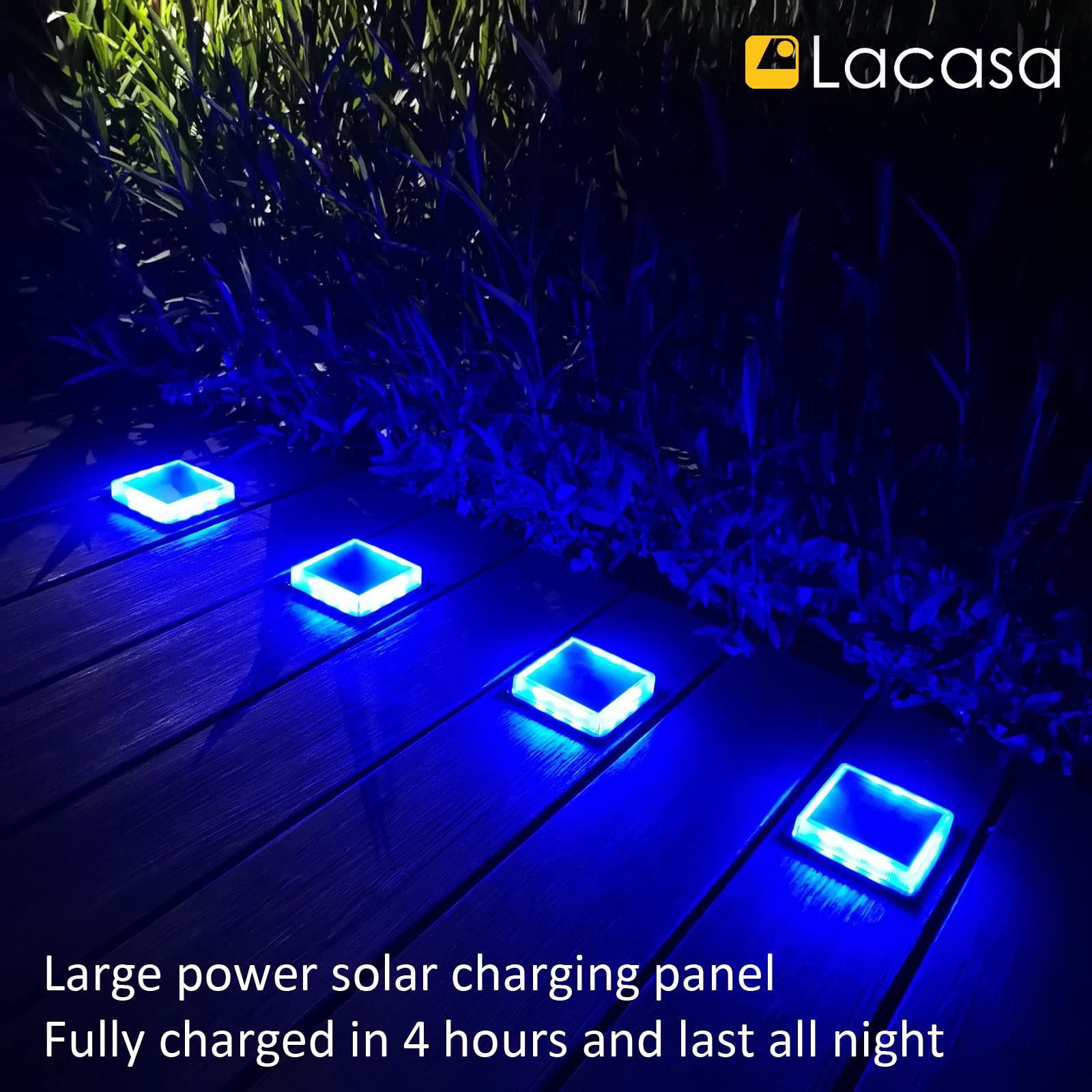 Lacasa Blue Solar Deck Lights 4 Pack - Dusk to Dawn Waterproof LED Step Lights for Garden, Driveway, Walkway, and Pathway