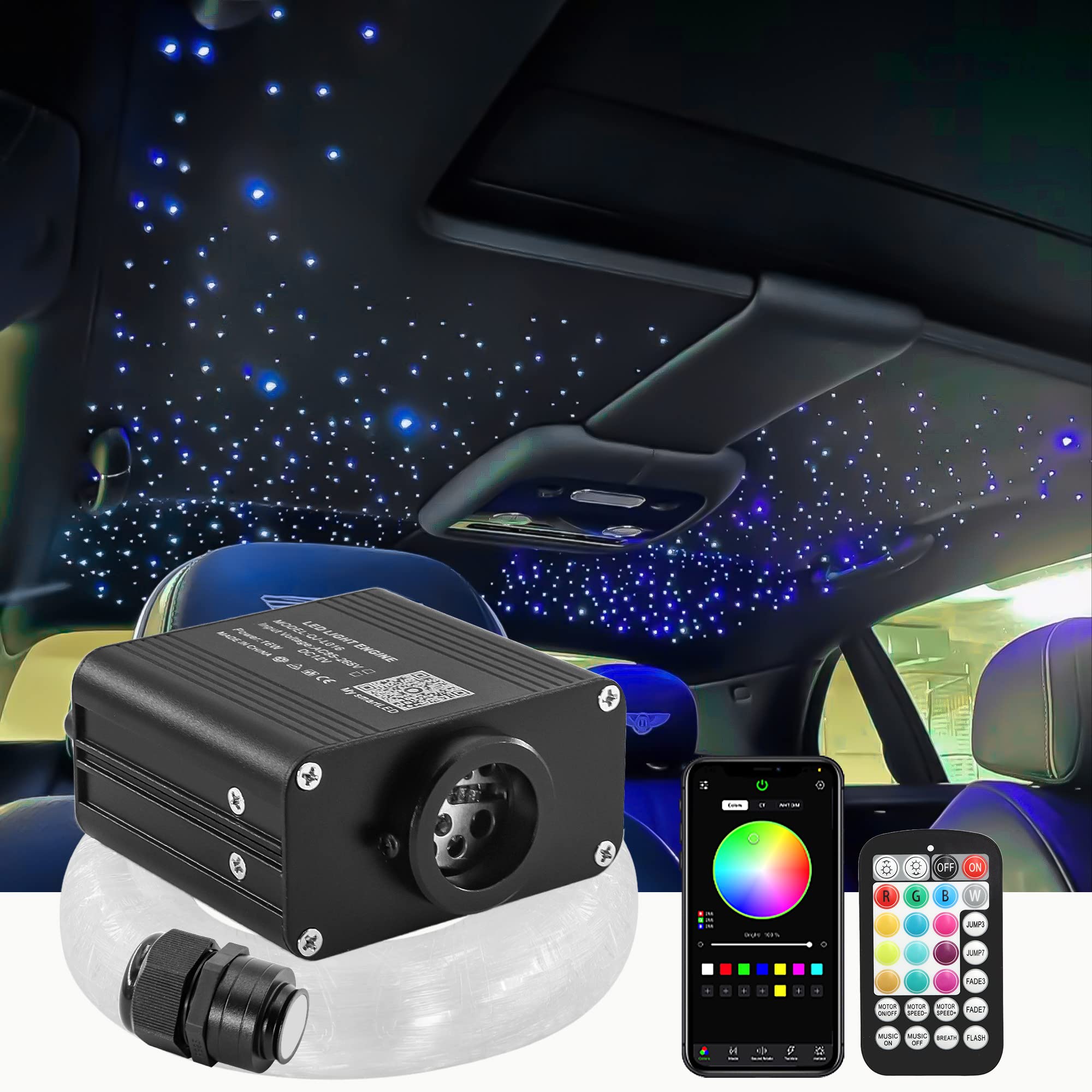 Atokee Starlight Headliner Kit, 16W Twinkle 400Pcs*0.03In*9.8Ft Fiber Optic Lights, Small Size Star Lights For Car Roof Use With App/Rf Remote Music Mode