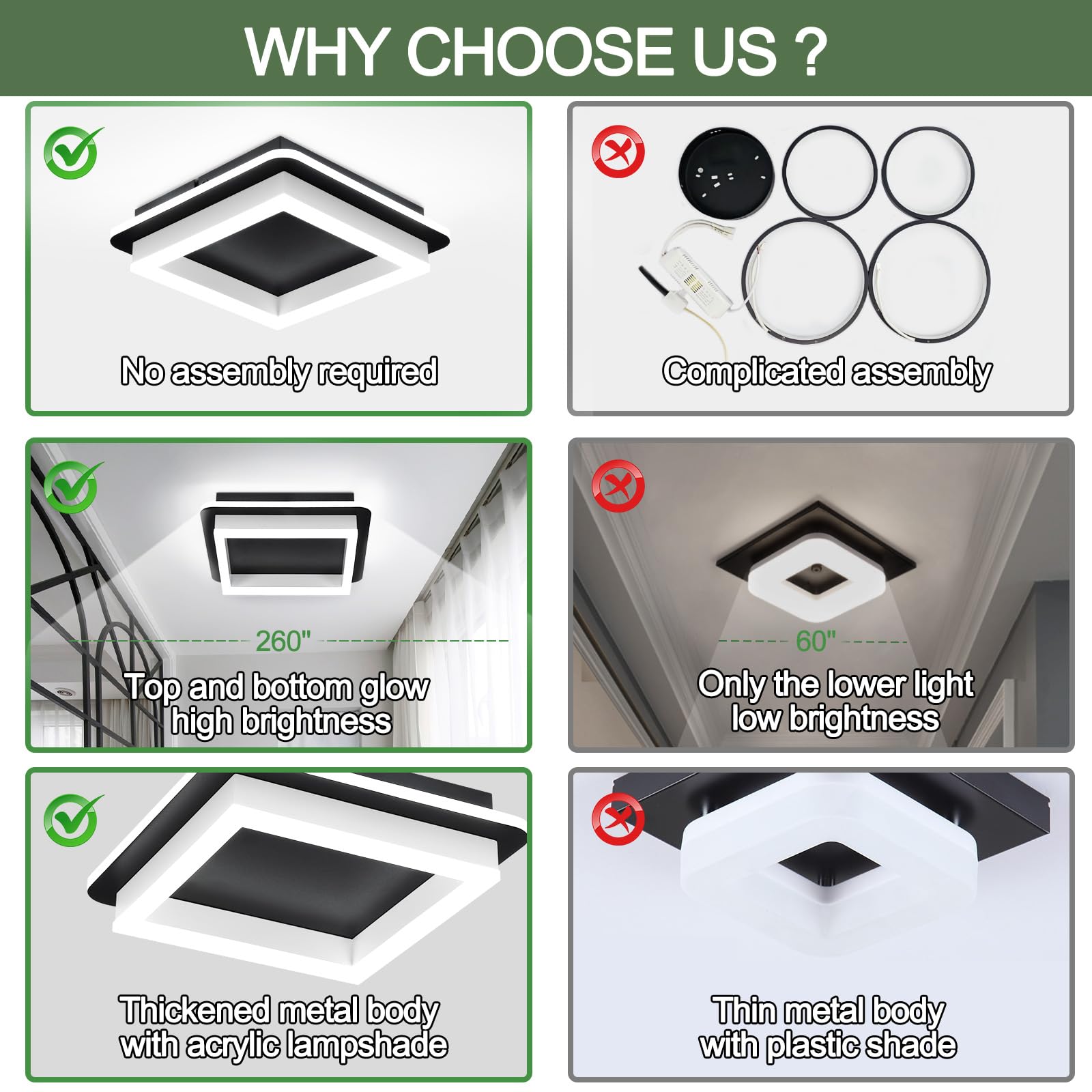 Caneoe 3 Packs Square Flush Mount Ceiling Light  6000K Black Modern Led Ceiling Light Fixture  Minimalist Hallway Lighting Fixture Ceiling Lamp For Hallway Entryway Bedroom Balcony (Black&White)