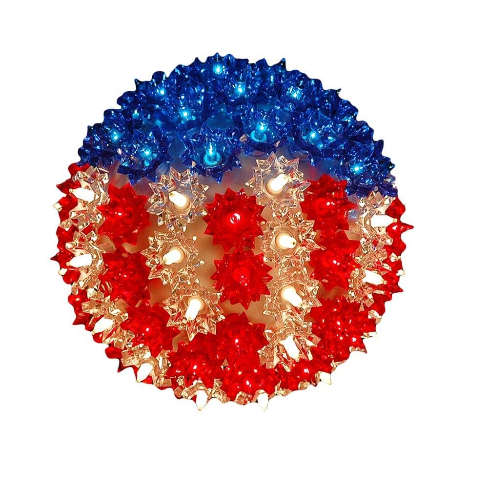 Novelty Lights 7.5In 100 Light Starlight Sphere, Red/White/Blue, Large Ornament Ball Light, 5Ft Hanging Cord With S Hook, 12Ft P