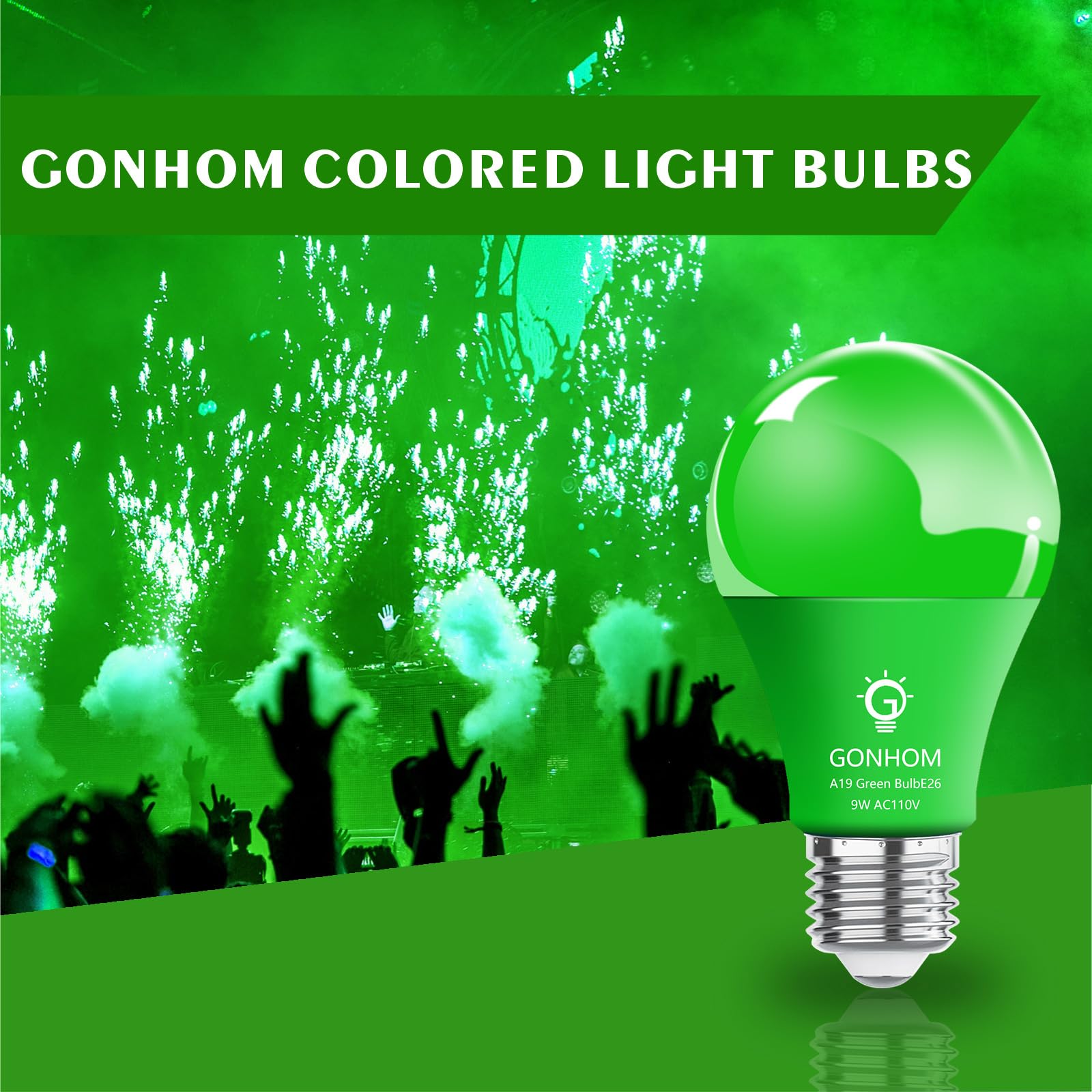 Gonhom 8 Pack A19 Led Green Light Bulbs,Christmas Colored Light Bulbs 9W Equivalent 100W,E26 Base Green Led Lights For St.Patrick'S Day,Thanksgiving Day,New Year,Holiday Lighting,Decorative Lighting