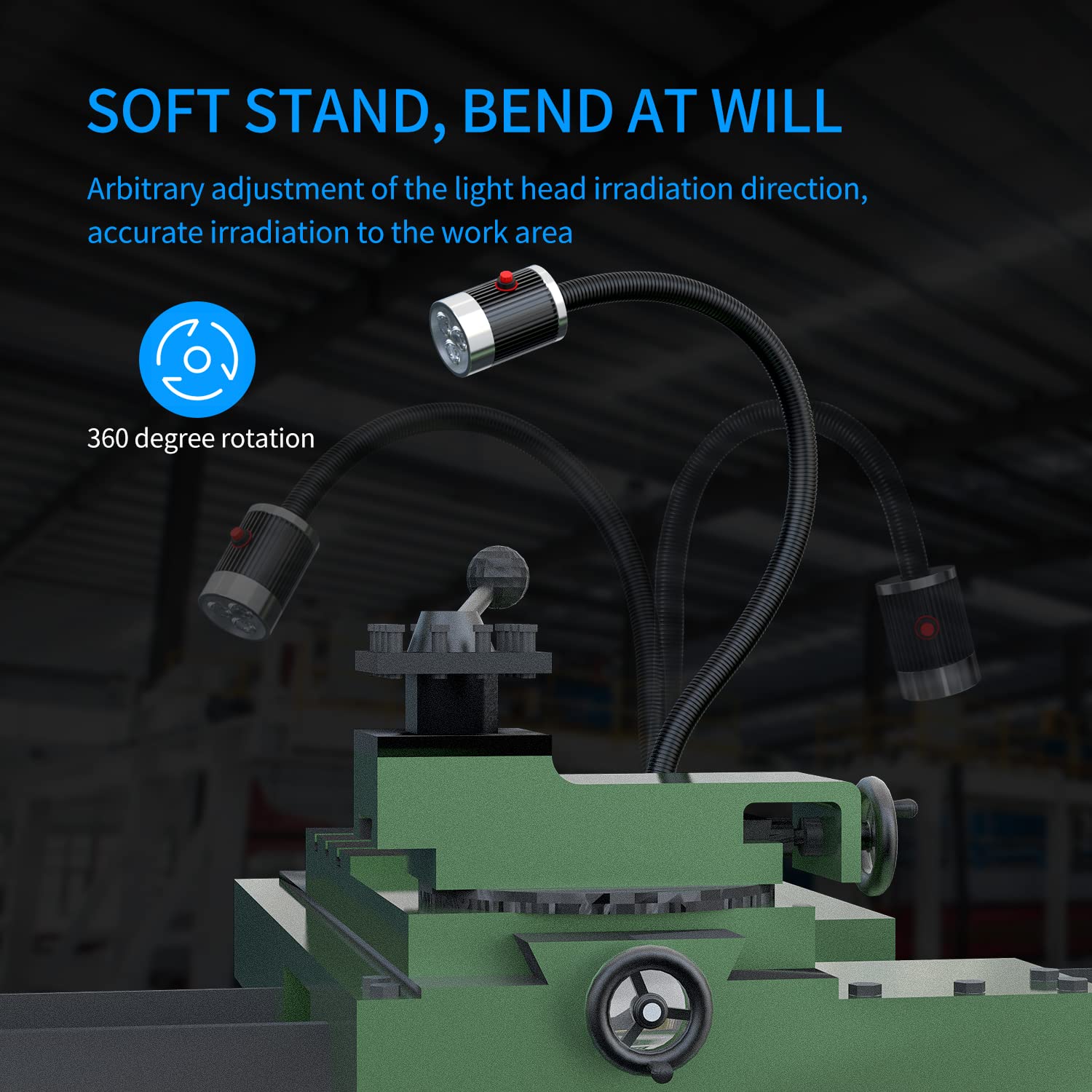 Led Work Light,Ip65 Water Proof Flexible Gooseneck Lamp, Led Light Gooseneck 900 Lumen For Lathe Milling, Drill Press, Industrial Lighting