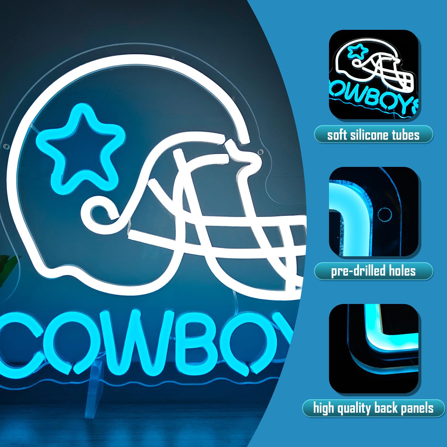 Cowboy Football Neon Sign for Wall Decor Dimmable sports Team Helmet Led Signs Cowboys Neon Light Signs for Man Cave Light Up Si