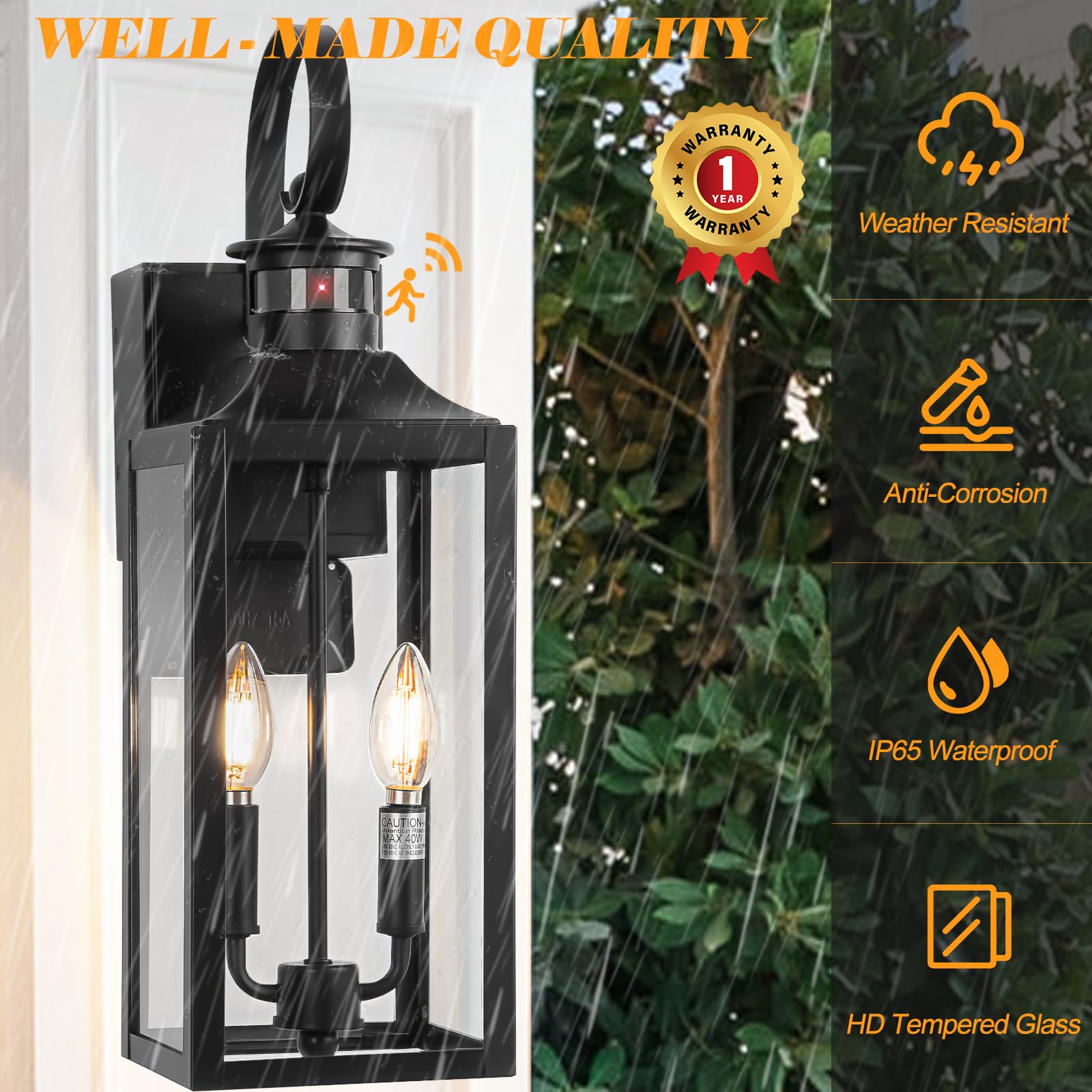 20 Black Motion Sensor Outdoor Lights With Gfci Outlet  Dusk To Dawn Exterior Lighting Fixtures  Porch Lights With Gfci Outlet Built-In  Waterproof Outdoor Wall Sconce For House Front Door Patio