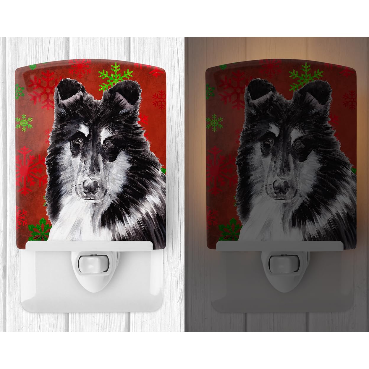 Carolines Treasures Ceramic Night Light, Black and White Collie, 6x4x3in, Model SC9750CNL, Multicolor, UL-Certified