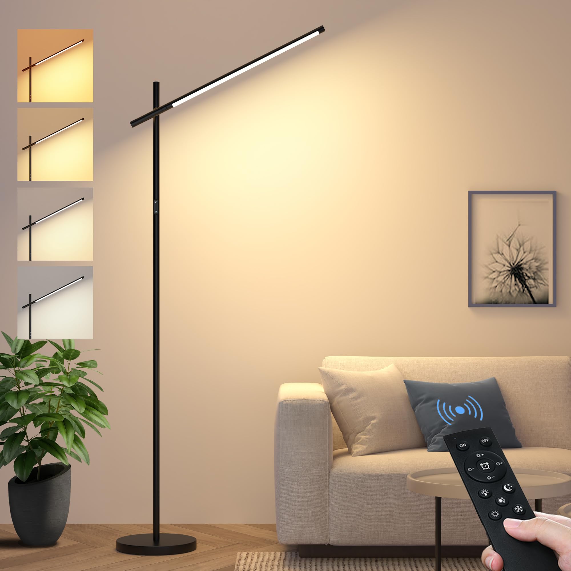 Led Corner Floor Lamp, 360Rotating Head, Super Bright 1800Lm Dimmable Minimalist Floor Lamps With Remote Control,3000K-6000K Mod