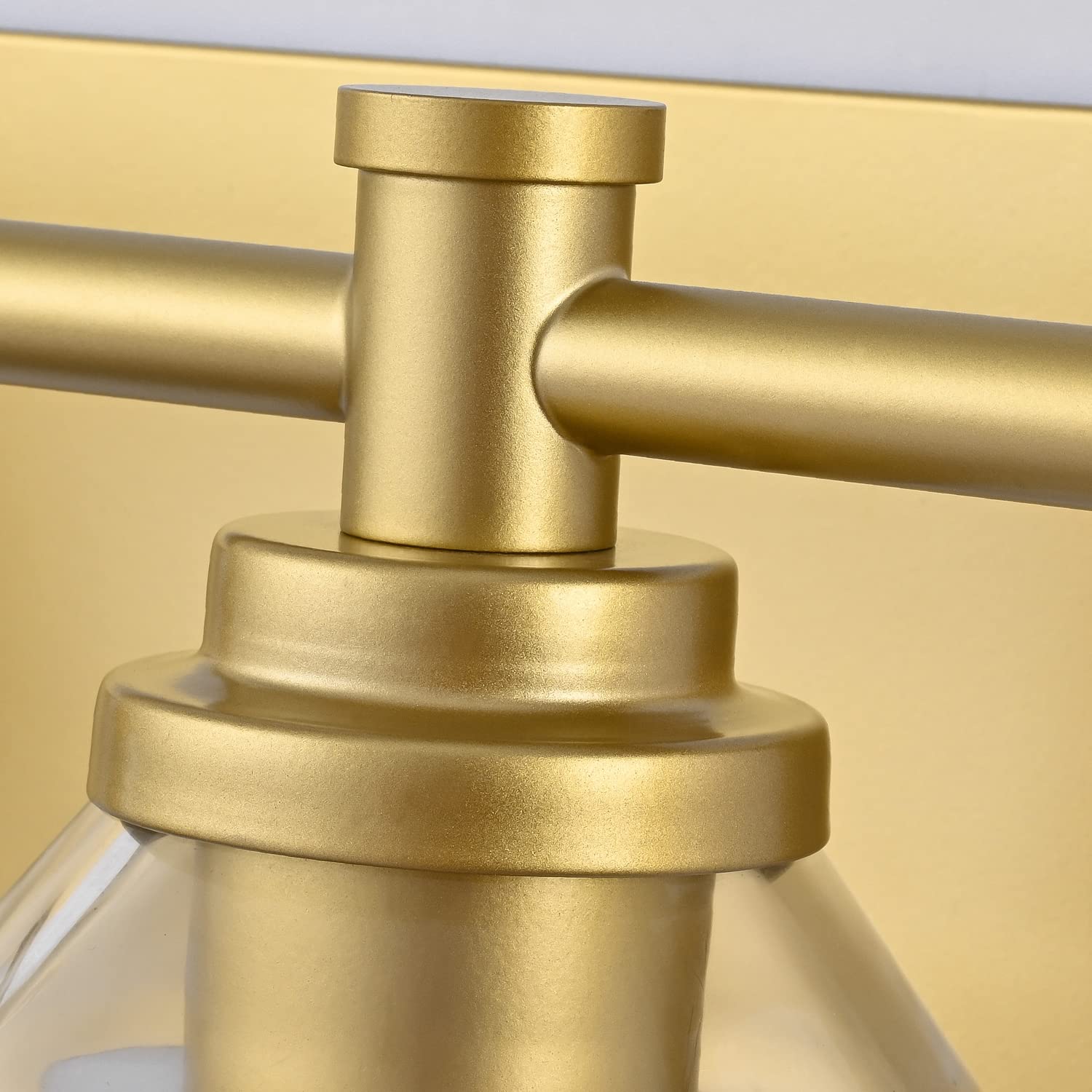 SOLFART 3-Light Bathroom Vanity Light Fixtures, Vintage Gold, Glass Shade with Metal, Over Mirror Wall Lighting