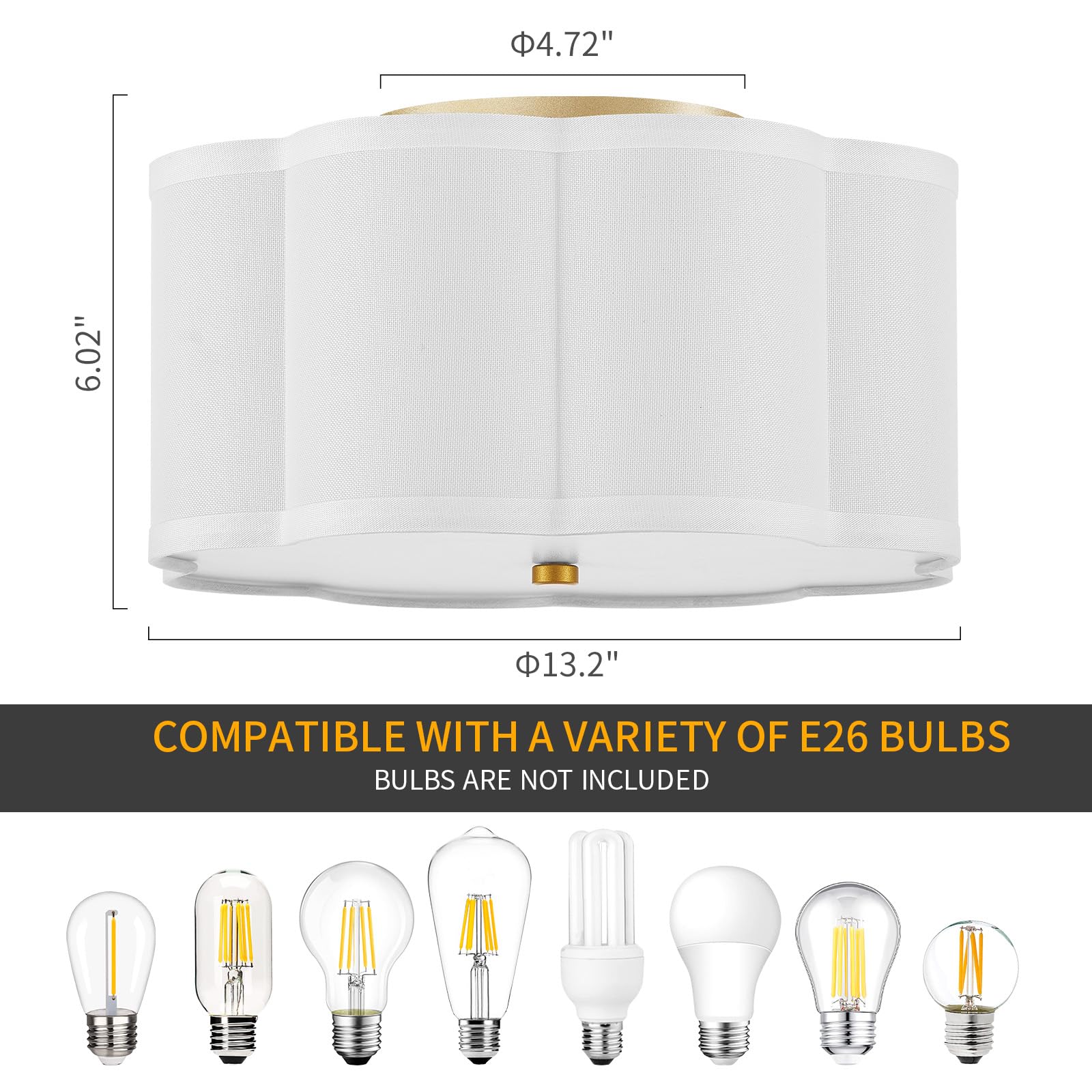 Widluth Modern Drum Semi Flush Mount Ceiling Light Fixture Modern 12.99“ 3-Lights Gold Drum Ceiling Lighting Vintage Linen Ceiling Lamp For Laundry Room, Kitchen, Basement, Dining Room, Bedroom