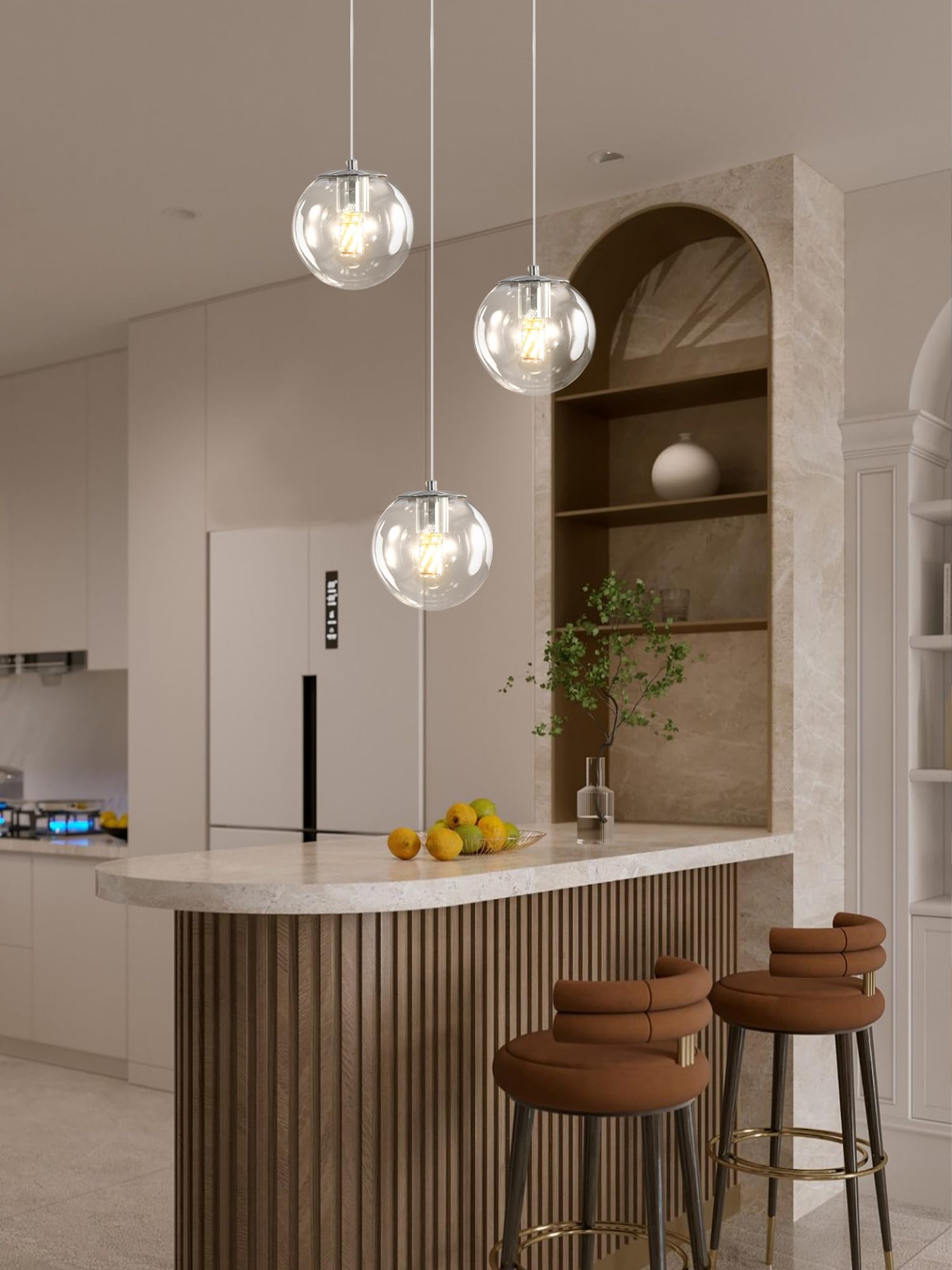 Ykolupty 3-Light Chrome Pendant Lighting Modern Mini Chandeliers,Adjustable Clear Glass Pendant Light Fixture For Kitchen Island