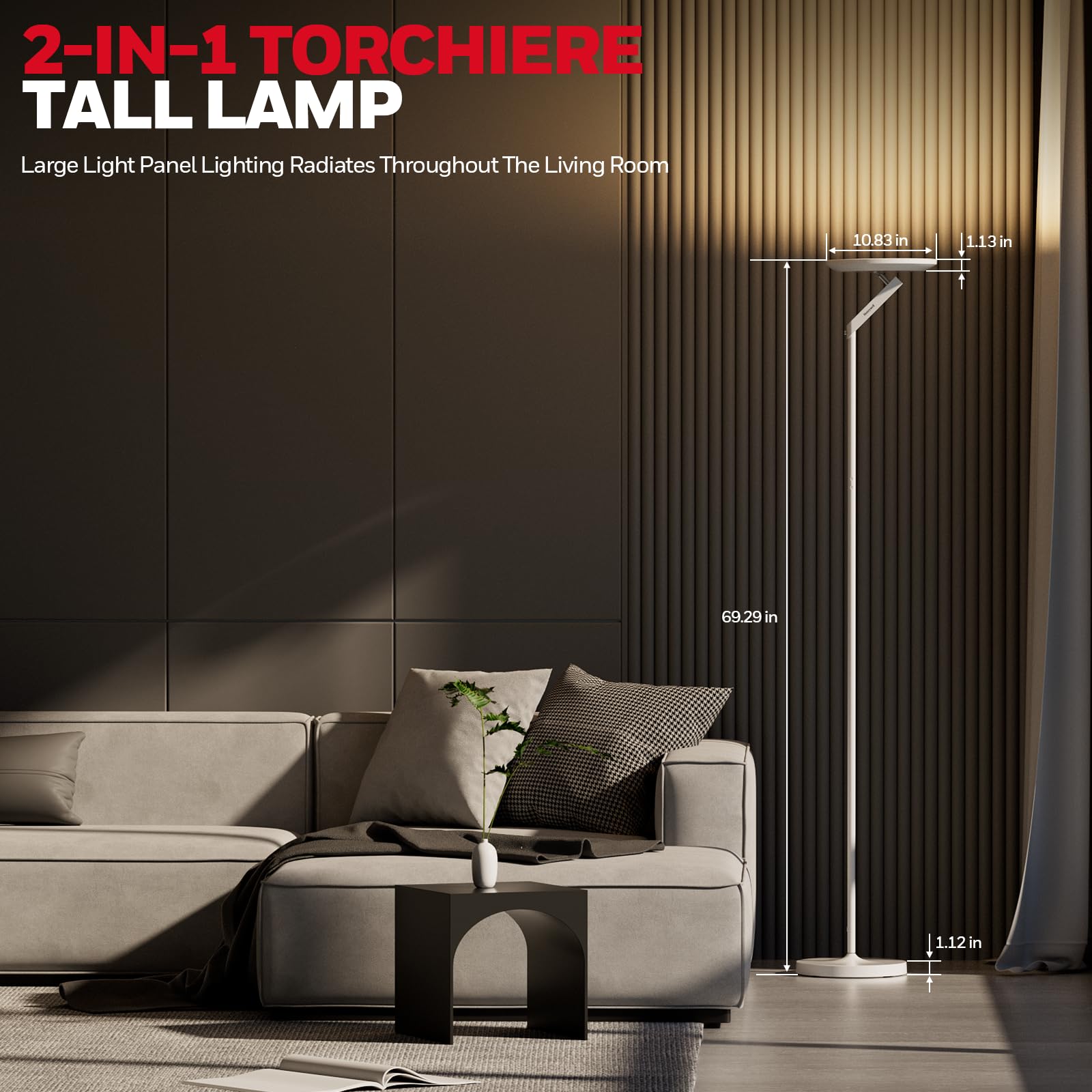 Honeywell 3000LM LED Floor Lamp, Remote Control, 40W Eye-Caring Light, 6 RGB Modes, Model HWL-F2WT, White