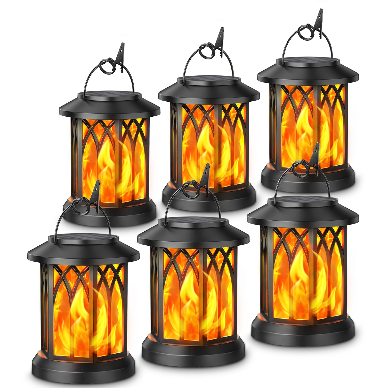 KOOPER 6 Pack Solar Lantern Outdoor Lights, Upgraded Flickering Flame Solar Lanterns Lights Outdoor Waterproof, Hanging Outdoor 