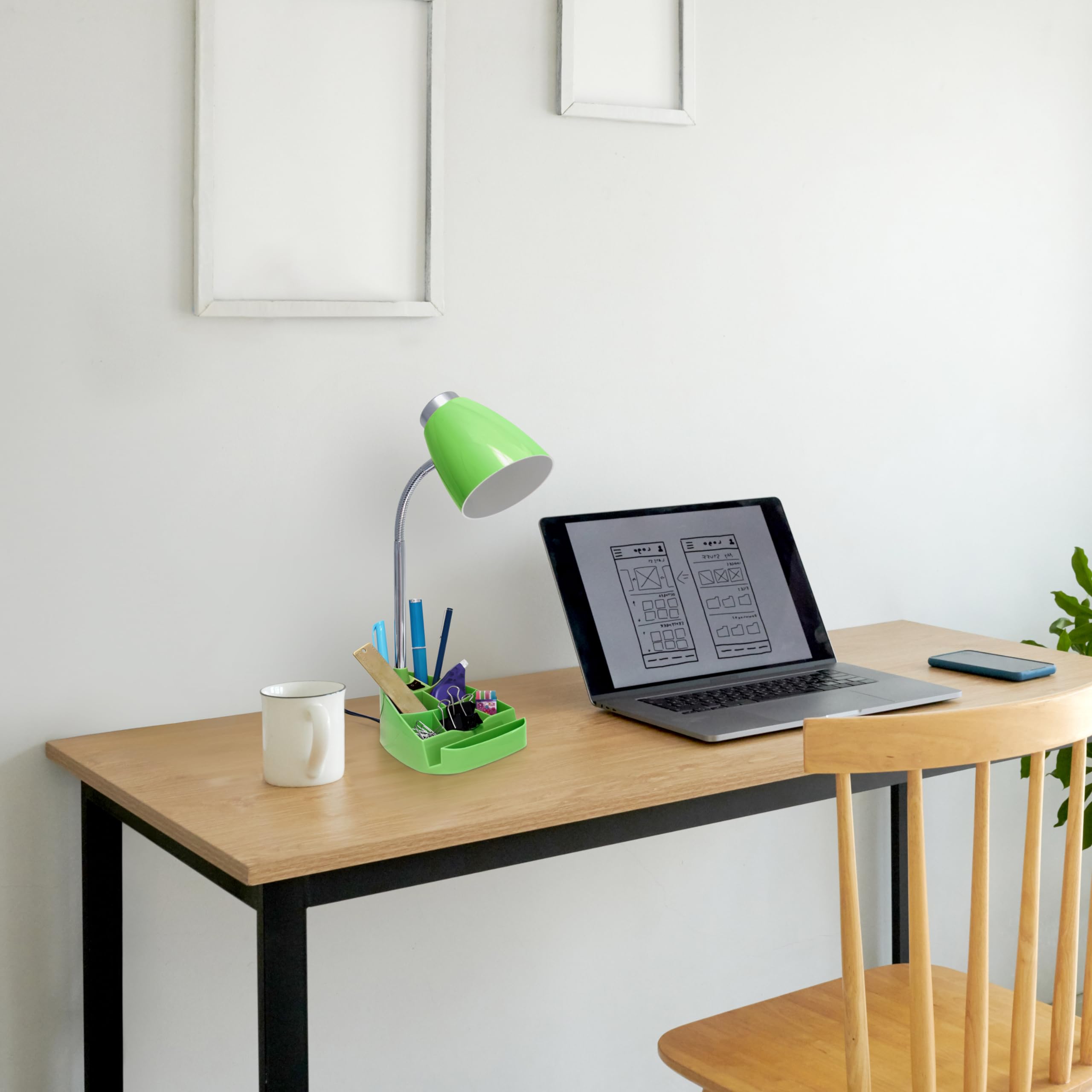 Simple Designs Ld1067-Grn Compartmental Desk Lamp With Iphone/Ipad/Tablet Stand, Bendable Gooseneck, For Office, Living Room, Ni