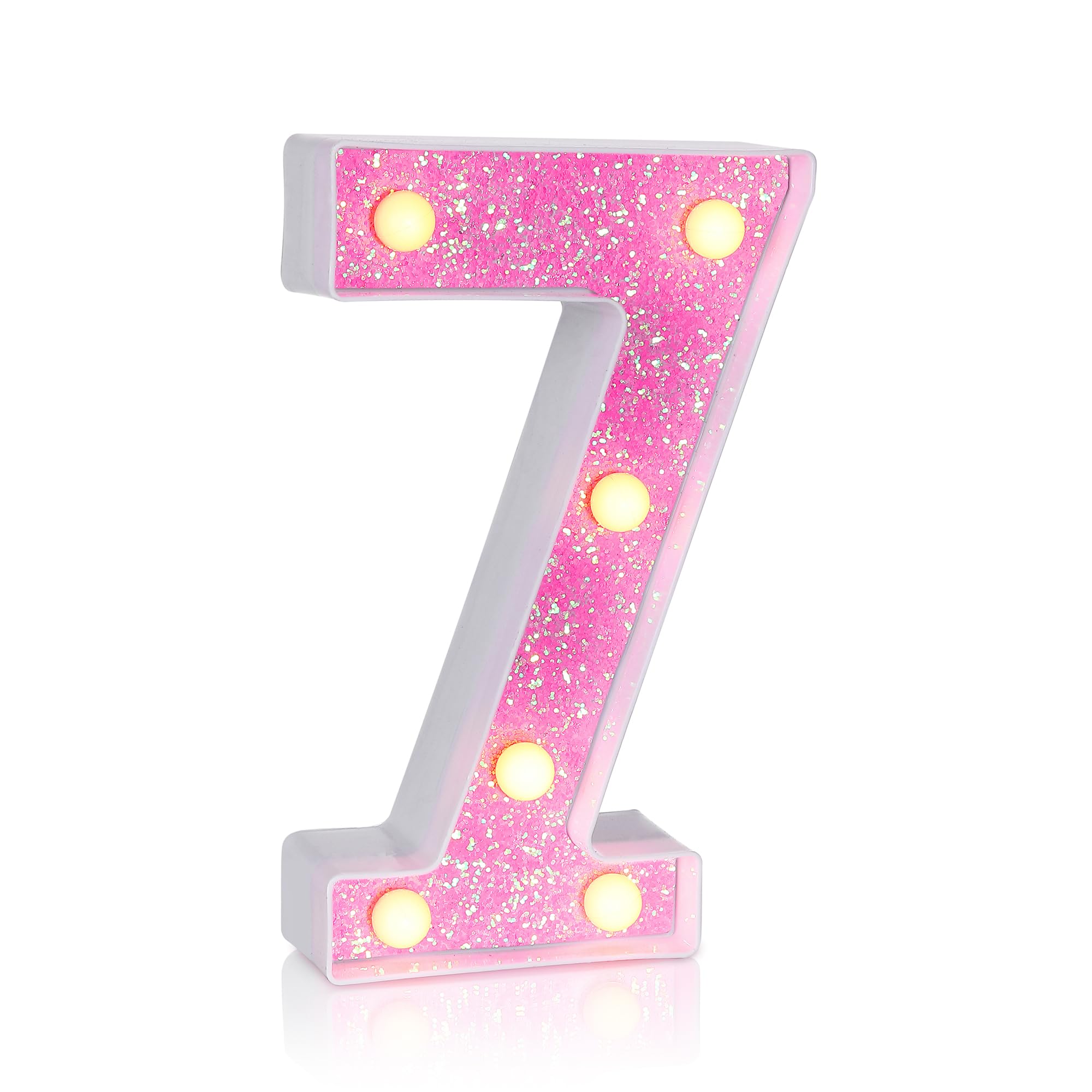 Foaky LED Letter Lights Sign Light Up Pink Letters Glitter Alphabet Letter Sign for Night Light Wedding/Birthday Party Christmas Lamp Girls Gifts,Number 7, 17th 70th Birthday Decoration (7)