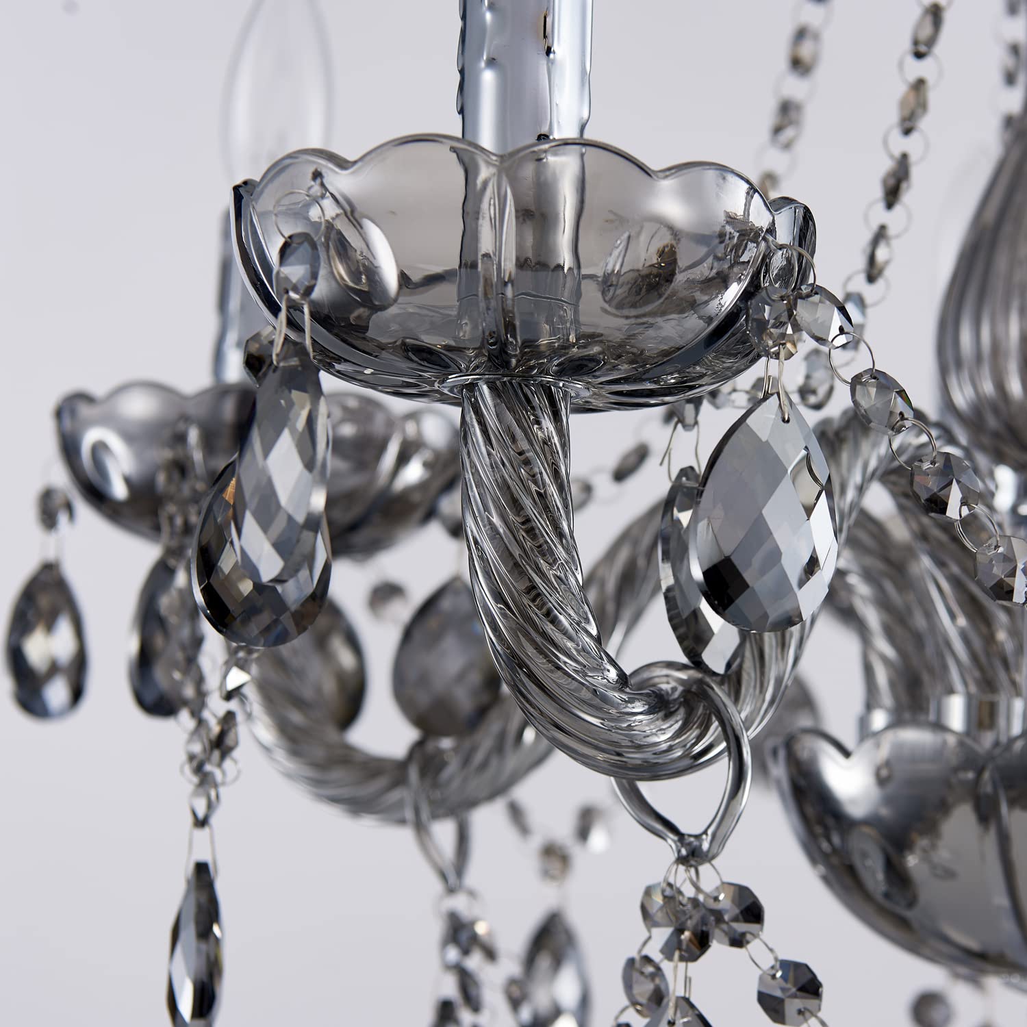 SM Saint Mossi 5-Light Contemporary K9 Crystal Chandelier, Smoky Gray Pendant Lighting for Dining Room, Bedroom, Living Room with Adjustable Chain