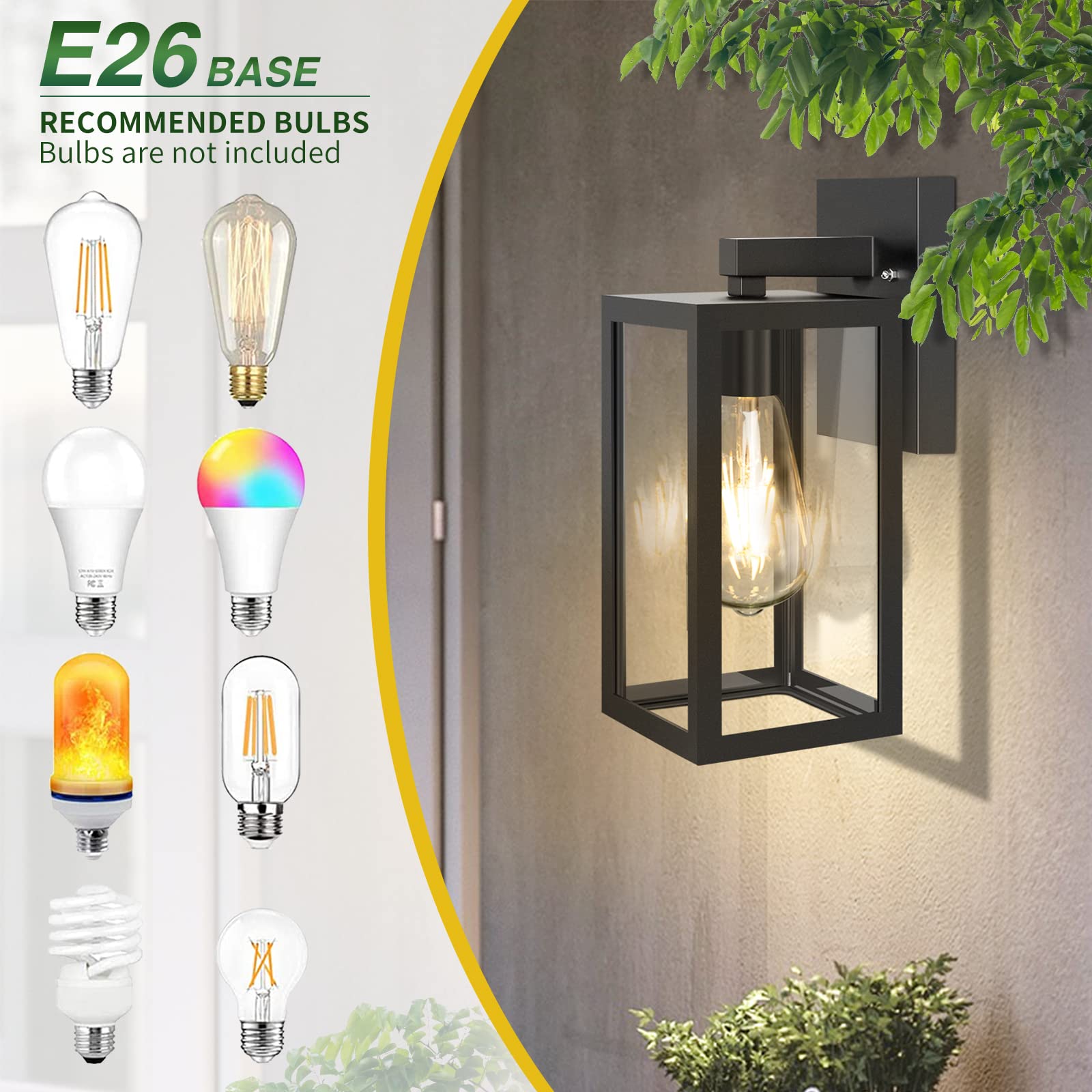 Huadeec Outdoor Wall Lantern,Exterior Waterproof Wall Sconce Light Fixture With E26 Base Socket,Anti-Rust Matte Black Finish And Clear Glass Shade Wall Lamp For Porch, Pack Of 2