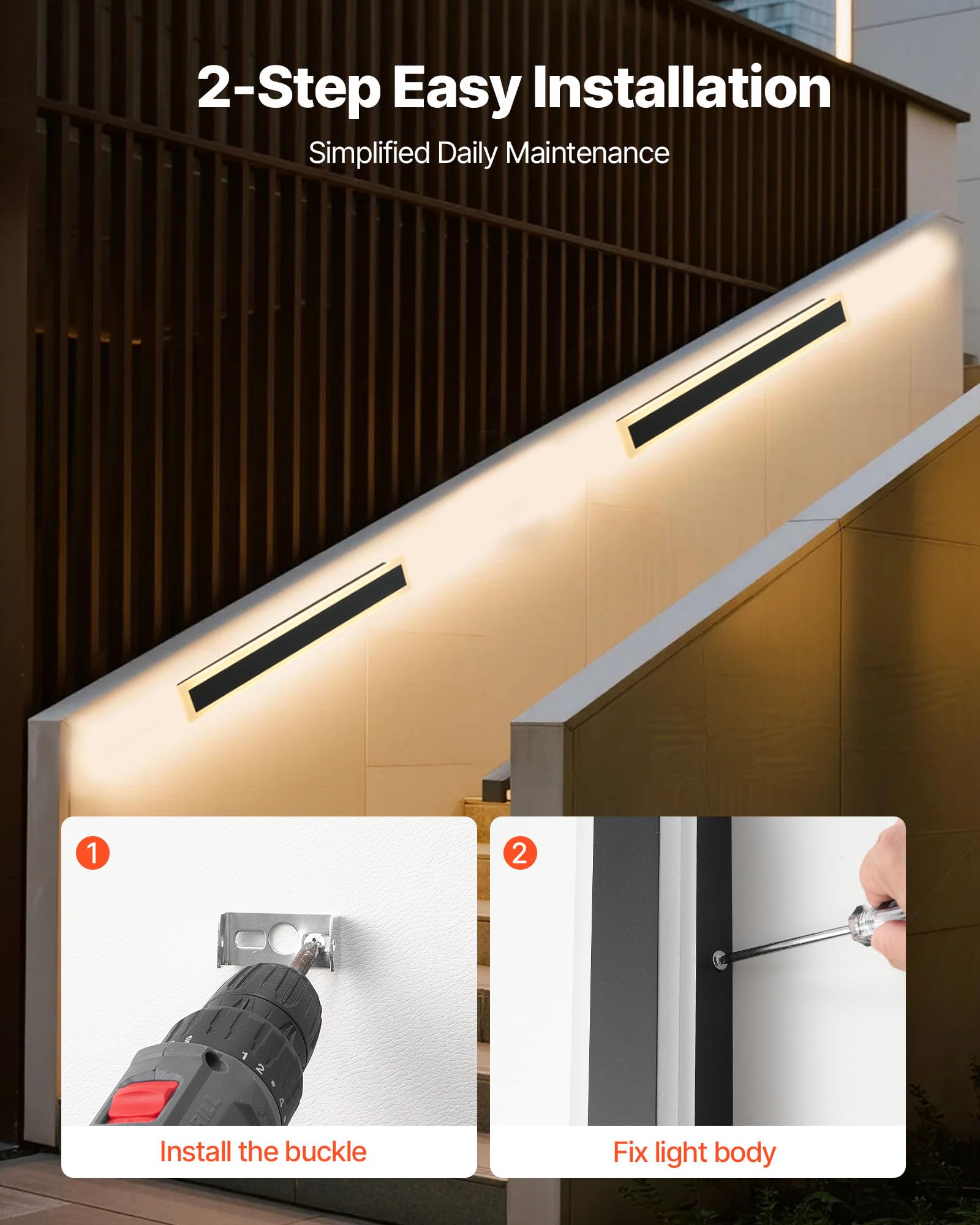 VEVOR Outdoor Wall Light, Modern Exterior Sconce, 3000K Warm White, IP65 Waterproof, 23.6 Inch, Black and White, Model VB20-1