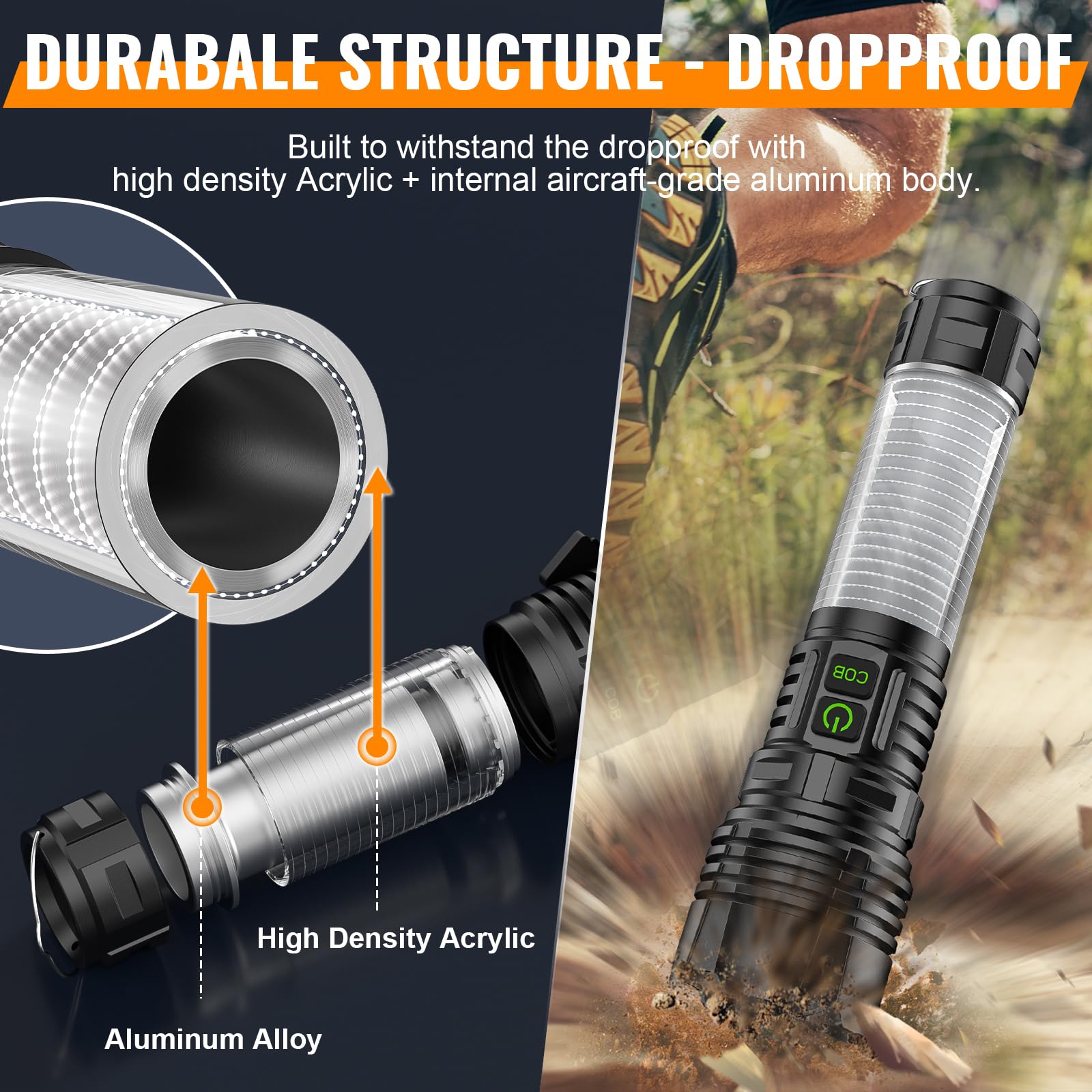 Hoxida Camping Lantern Flashlight, 2000m Long Beam, Rechargeable, Waterproof, 5 Modes, Zoomable, Aluminum, 4pcs, Model 016-1