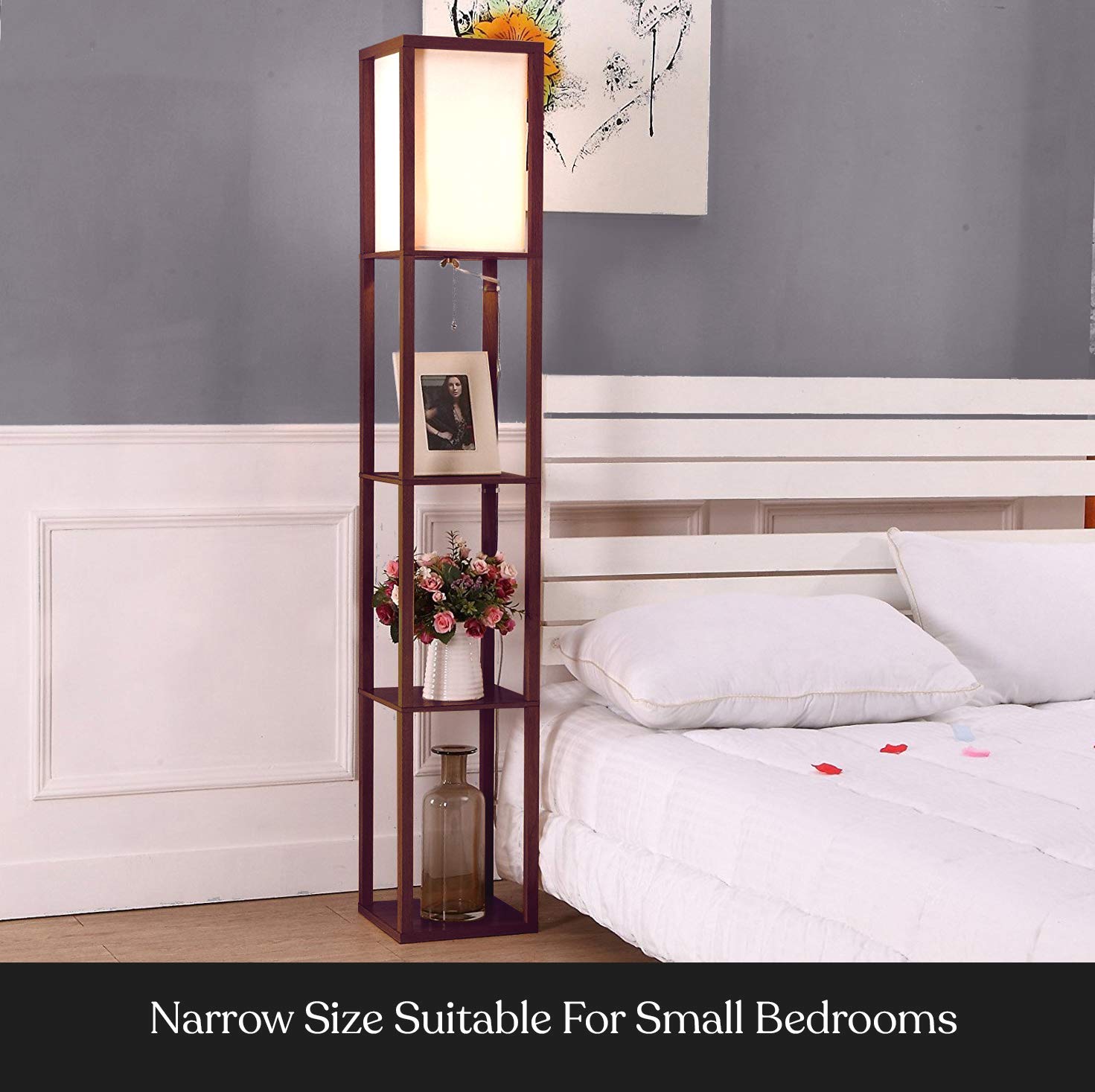 Brightech Maxwell Modern Shelf Floor Lamp with LED Bulb, Wood, Regular Size, Havana Brown