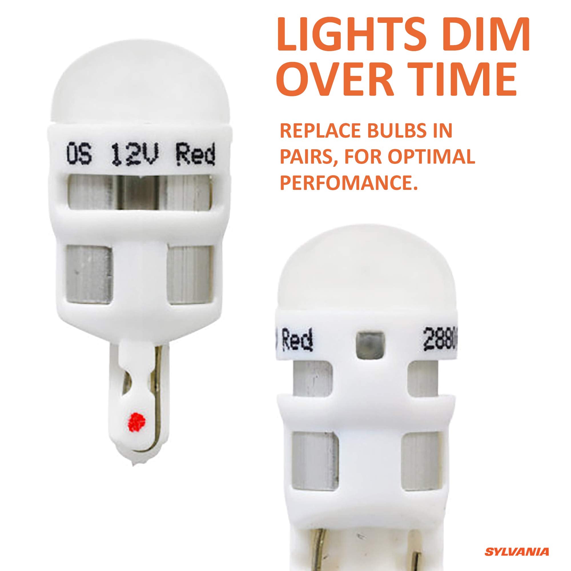 SYLVANIA 194 T10 W5W ZEVO LED Bulb - Red, Ideal for Interior Lighting, Model 194RLED.BP, Contains 1 Bulb