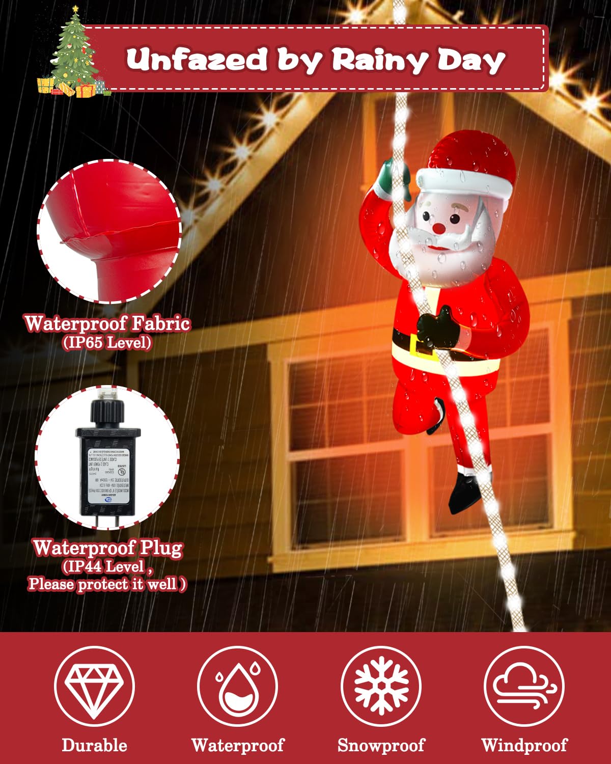 Baung 9.8ft LED Christmas Inflatables with 2.7ft Santa Claus - Outdoor Xmas String Lights for Home, Garden, and Indoor Decor