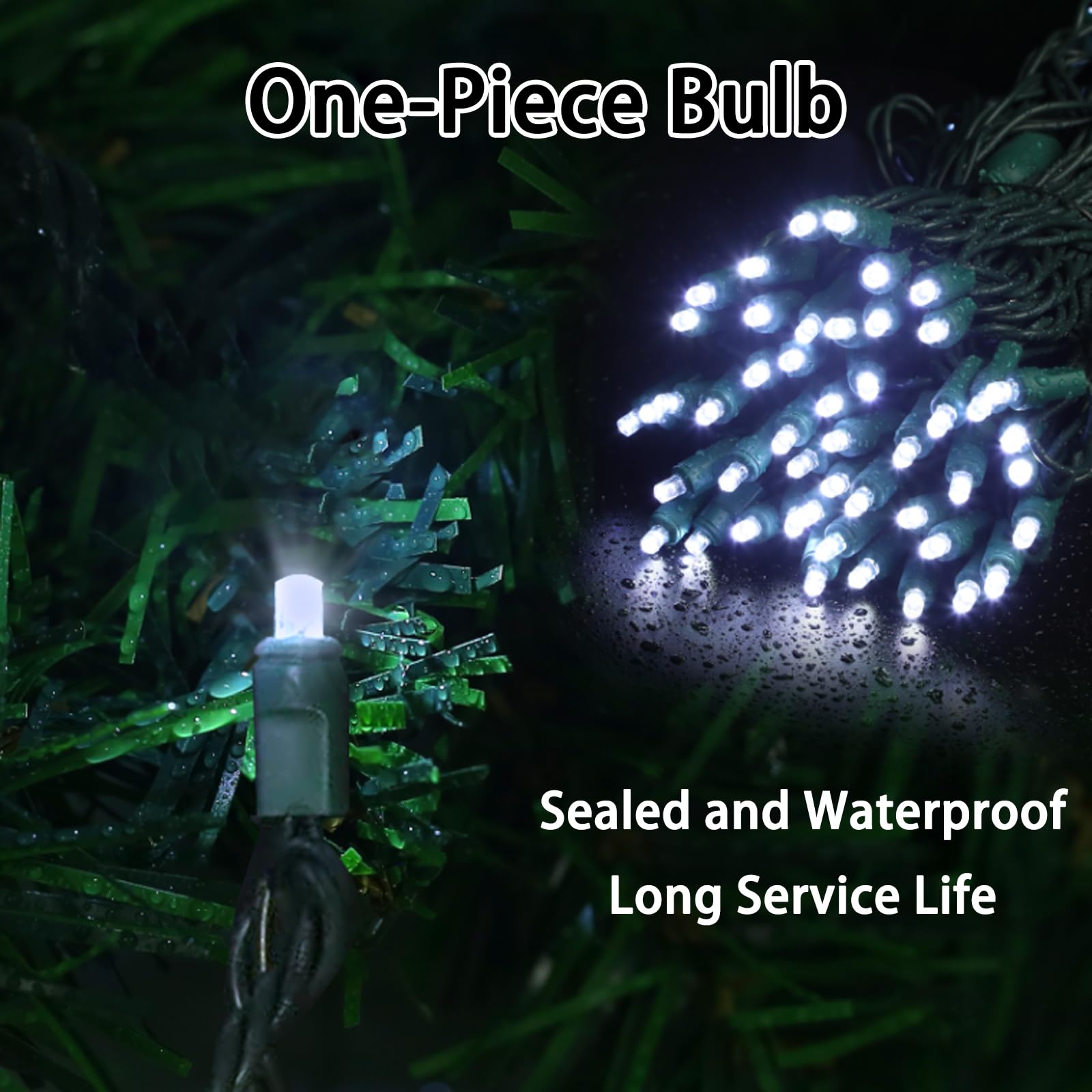 White Christmas Lights Outdoor, 50 Counts White Outdoor Lights Waterproof, Christmas Lights Ul Certified Commercial Grade Green