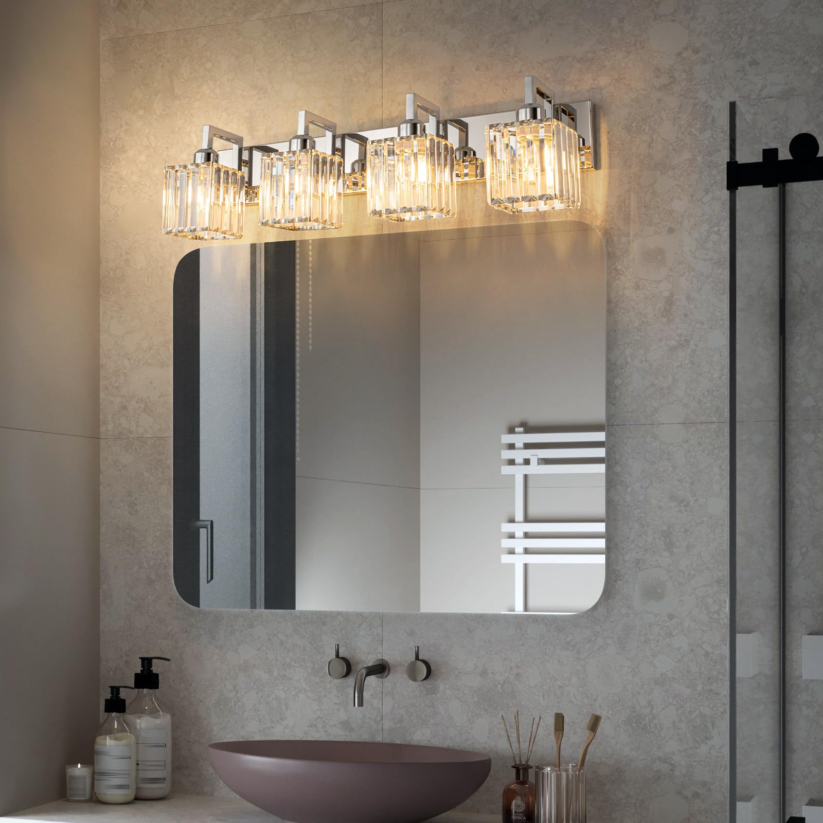 FDPBY Modern Bathroom Vanity Light 4-Light Chrome Crystal Wall Lamp JW-003
