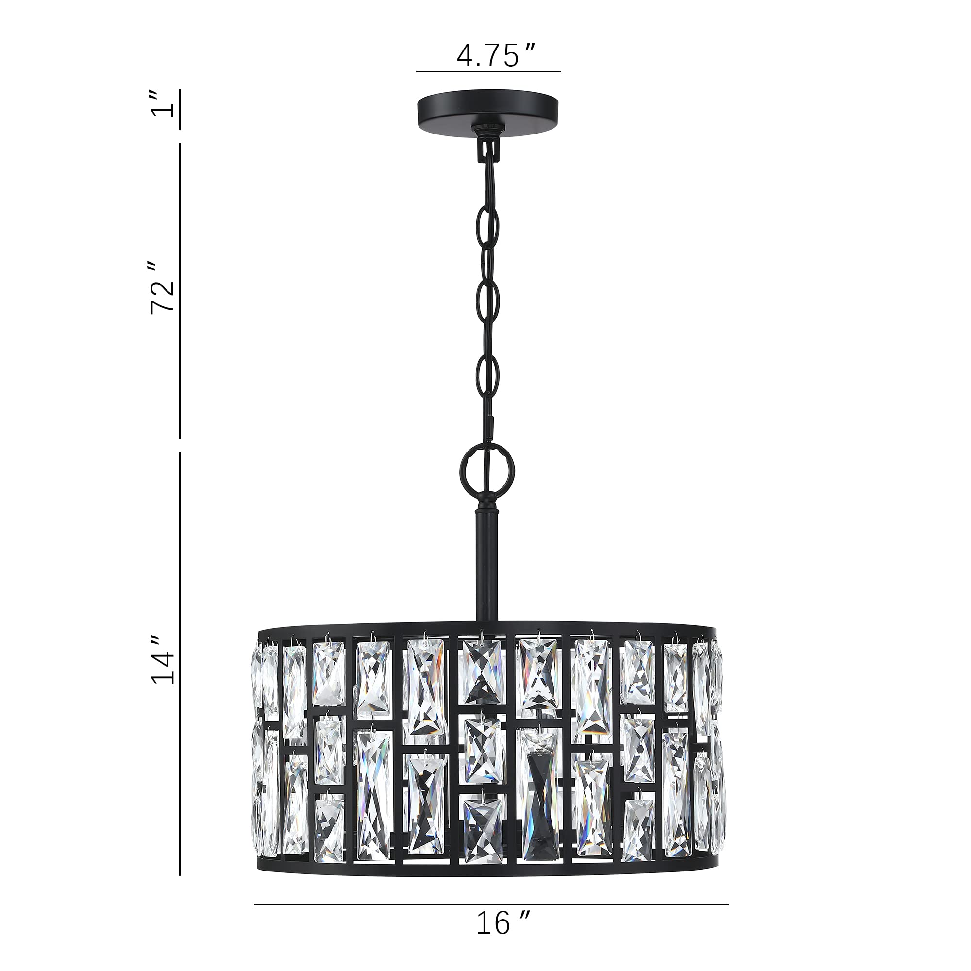 Mexo Farmhouse Black 4-Light Crystal Chandelier & Pendant Lighting For Kitchen & Dining Room