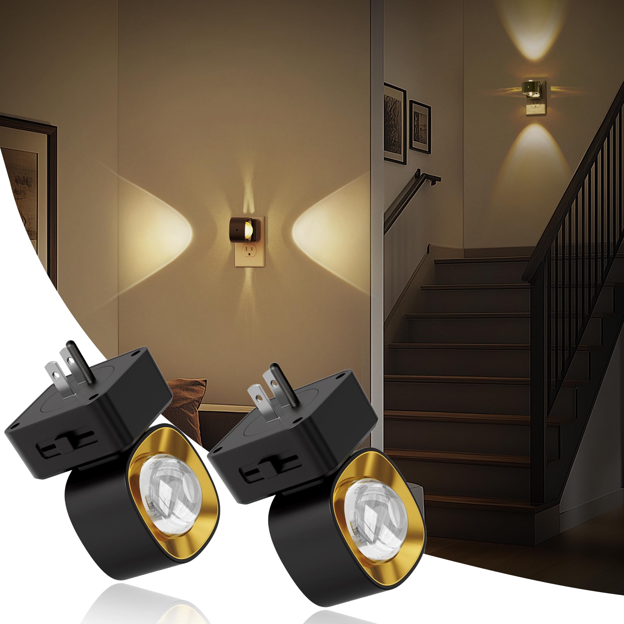 JandCase Night Lights Plug into Wall,0-150LM Super Bright Automatic Night Light with Dusk to Dawn, 2 Pack 180 Rotatable Plug in 