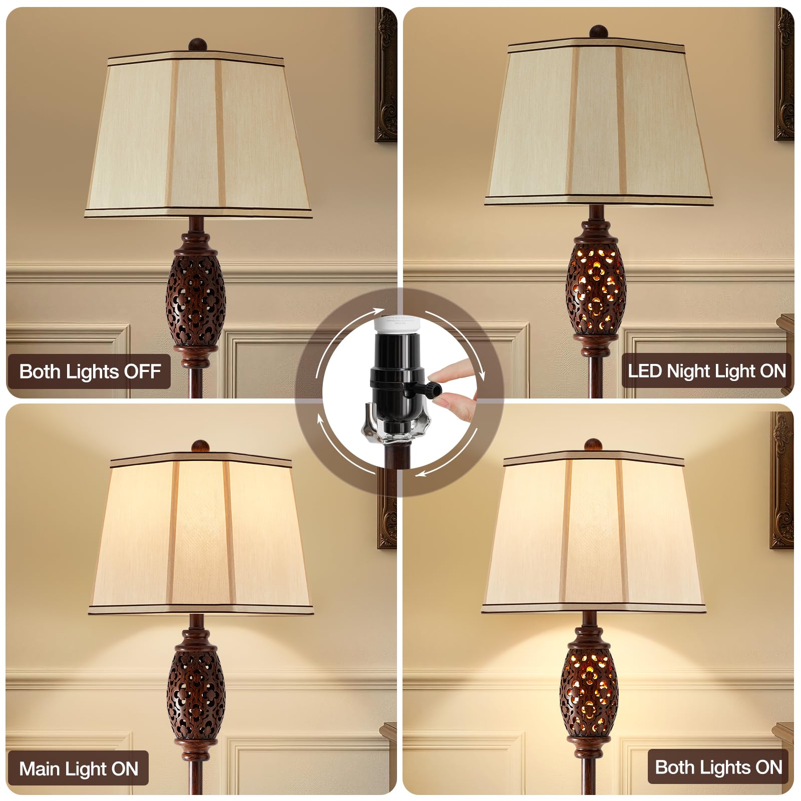 Luvkczc Vintage Floor Lamp, Brown Carved Resin, Rustic Design for Living Room, Bedroom, Bulb Included