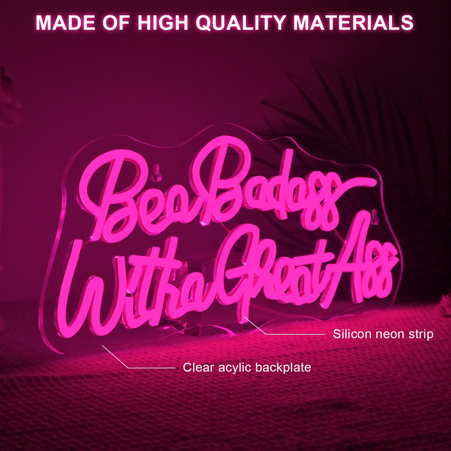 LUCUNSTAR Neon Sign Light, USB Powered, Dimmable, Pink inBe a Badass with a Goodassin for Home and Party Decor