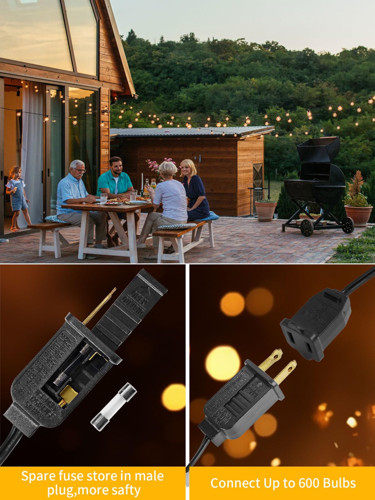 Yuusei 150Ft Outdoor String Lights With 77 Shatterproof Bulbs - G40 Globe Patio Lights, Black