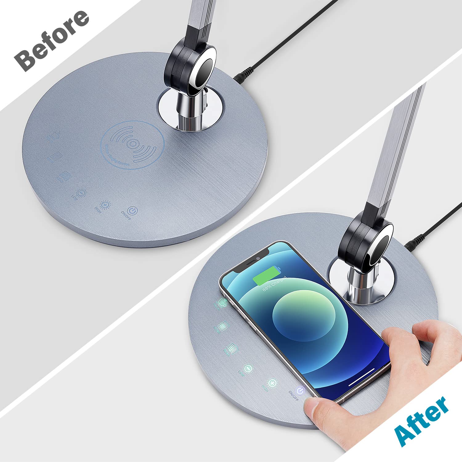 Buanick Desk Lamp,Led Architect Desk Lamp,Desk Lamps For Home Office,Table Lamp With Wireless Charger & Adjustable Swing Arm,Touch Control, 3 Lighting Mode,5 Brightness,Eye-Caring Office Lamp