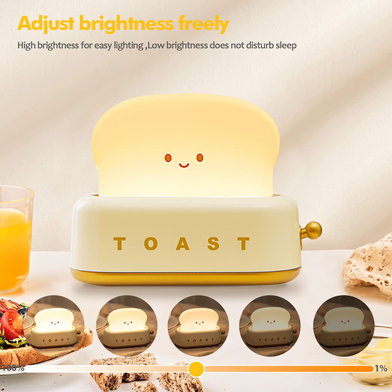 Qanyi Small Table Lamp, Cute Toast Bread Led Bedroom Nightstand Light With Timer And Rechargeable, Cool Birthday Gift For Baby K
