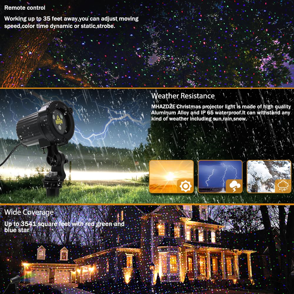 Mhazdze Christmas Laser Lights Projector - Rgb Waterproof Outdoor Garden Decor