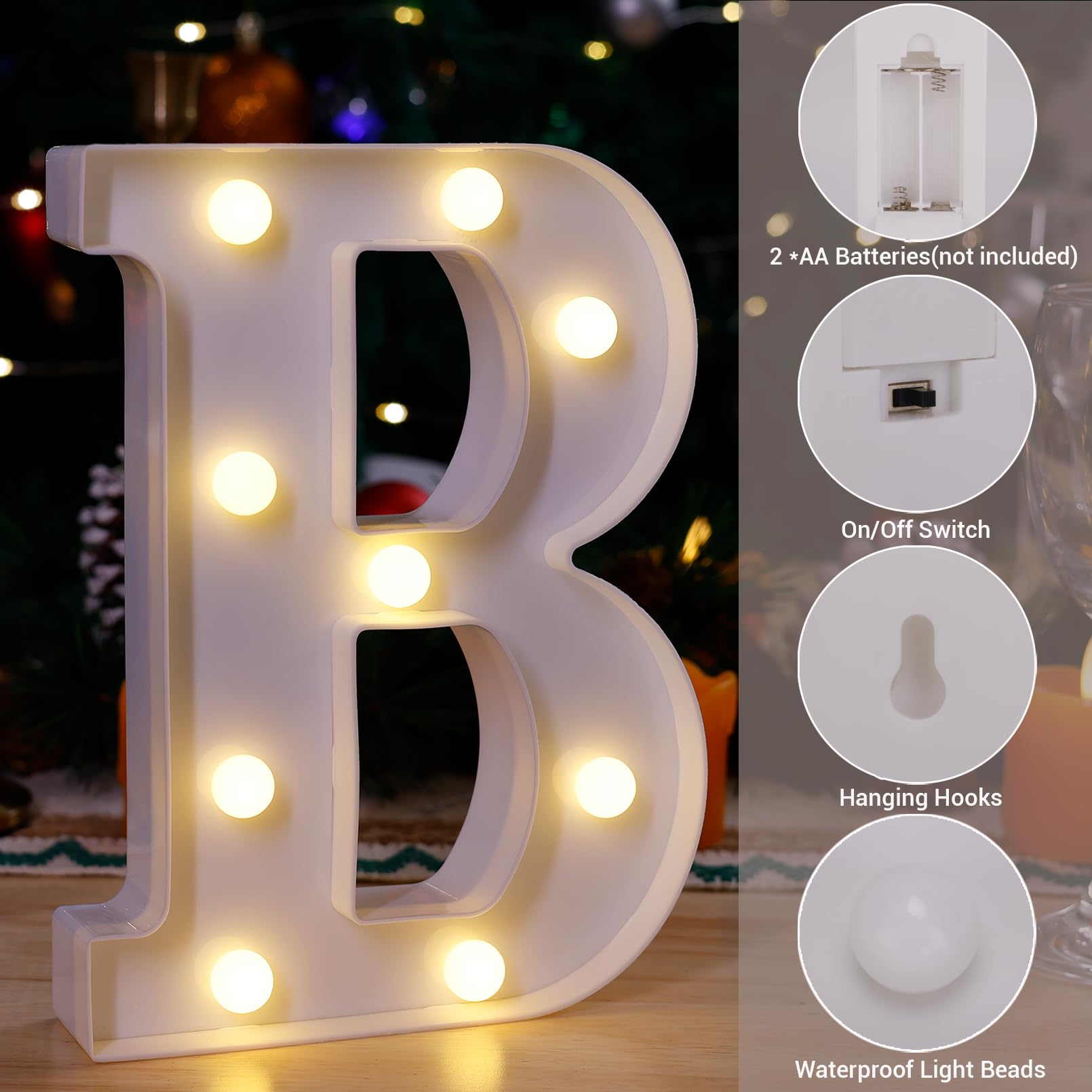 Led Marquee Sign Light Up Letters, Alphabet Light Up Letters Sign, Battery Powered Led Letter Lights For Night Light, Wedding, Birthday, Party, Christmas Or Home Decor (Letter B)