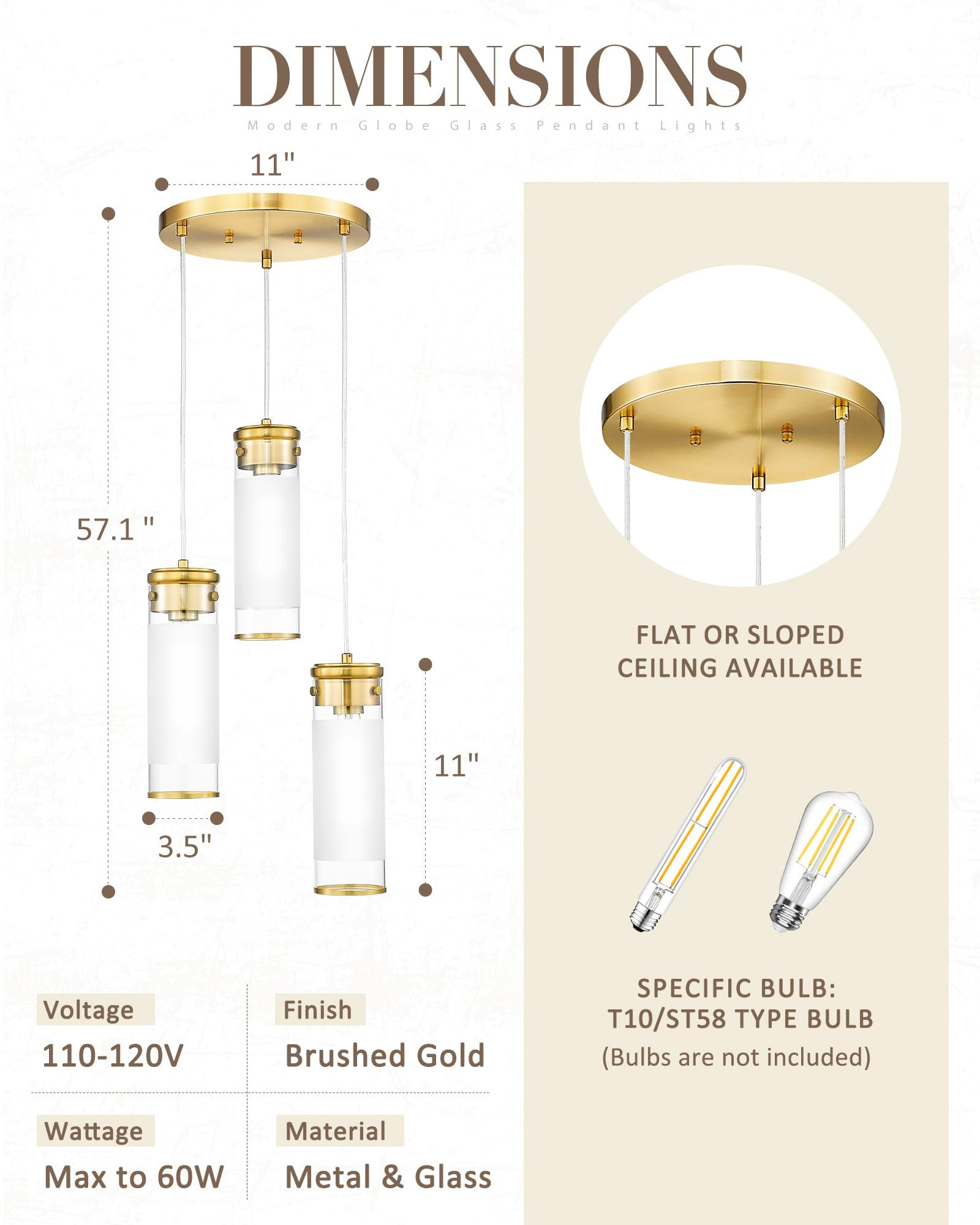Jazava 3-Light Gold Pendant Light, Cluster Hanging Light Fixture, Modern Cylindrical Glass Kitchen Island Lighting For Dining Ro