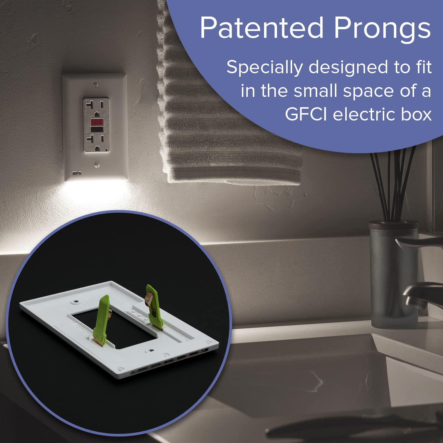 SnapPower GuideLight 2 - 6 Pack LED Night Light Wall Plate for GFCI Outlets, Auto On/Off Sensor, Light Almond, Plastic