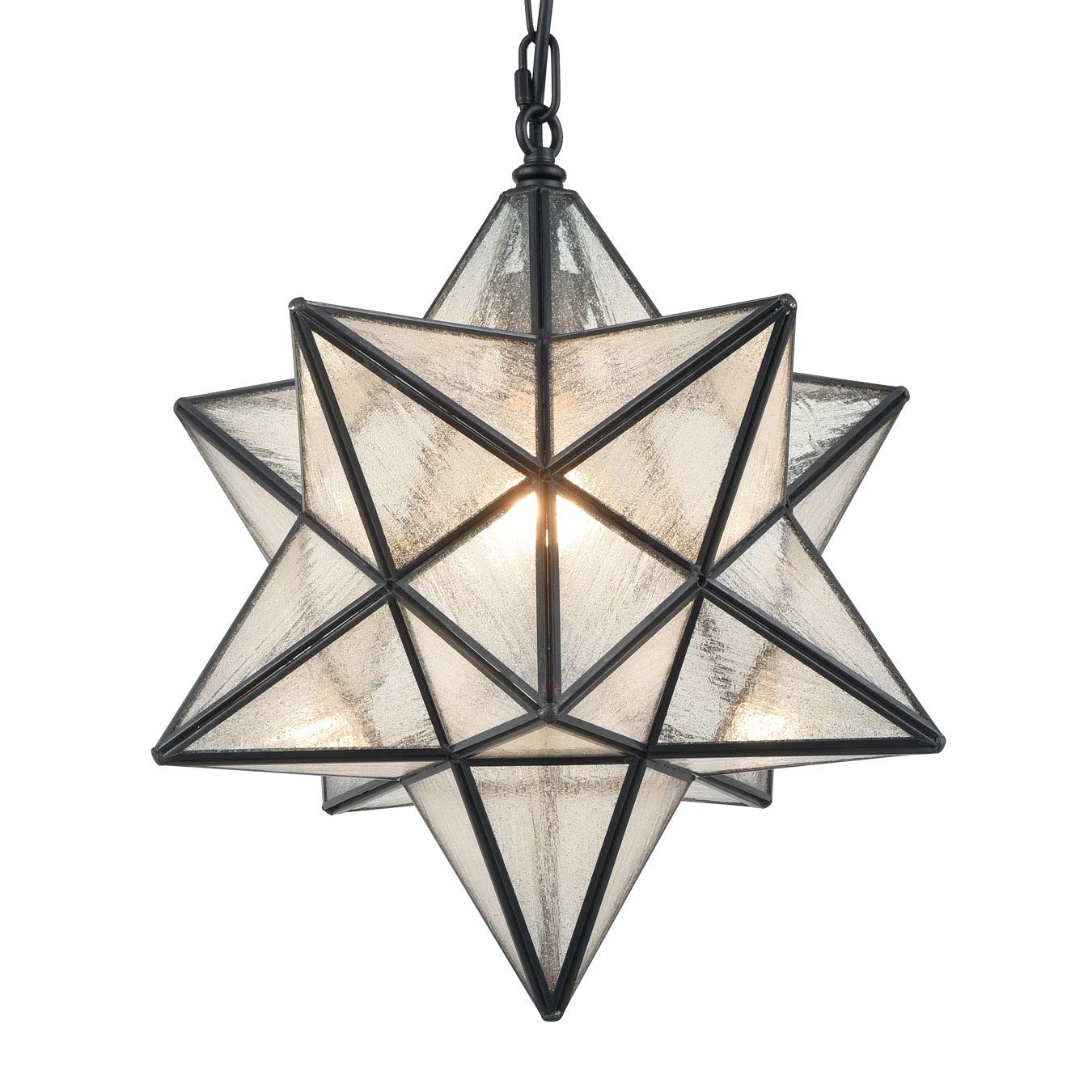 CLAXY Modern Moravian Star Pendant Light, Seeded Glass, 16" Adjustable Chain, Model TB5088DU-40QP, Perfect for Kitchen, Porch, Dining, Foyer, Bedroom