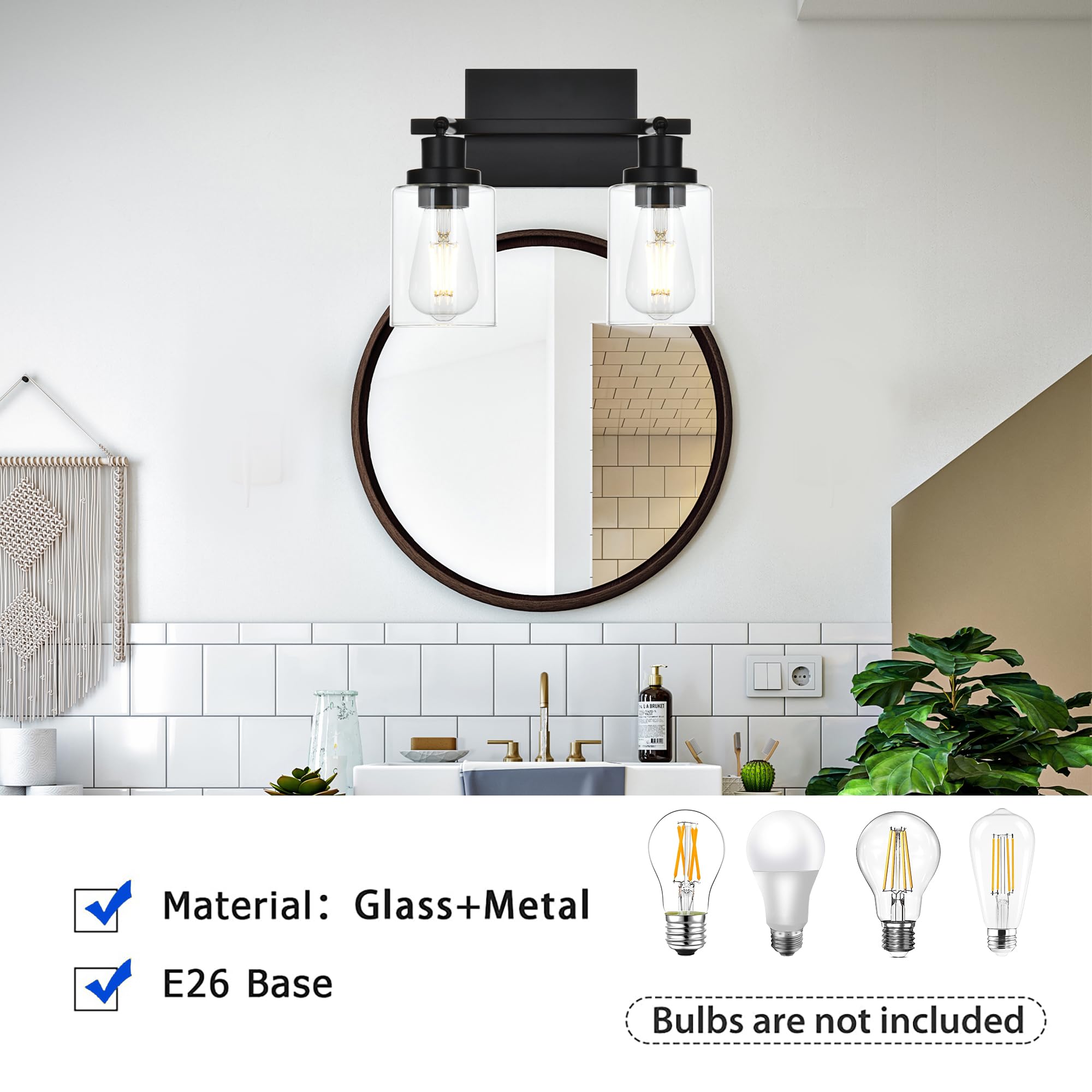Wanluce 2-Light Track Lighting Kit Black Track Lighting Fixtures Bathroom Wall Sconces Ceiling Mount Kitchen Tracking Lights  Rotatable Spotlight With Clear Glass Shade For Kitchen Shop Hallway