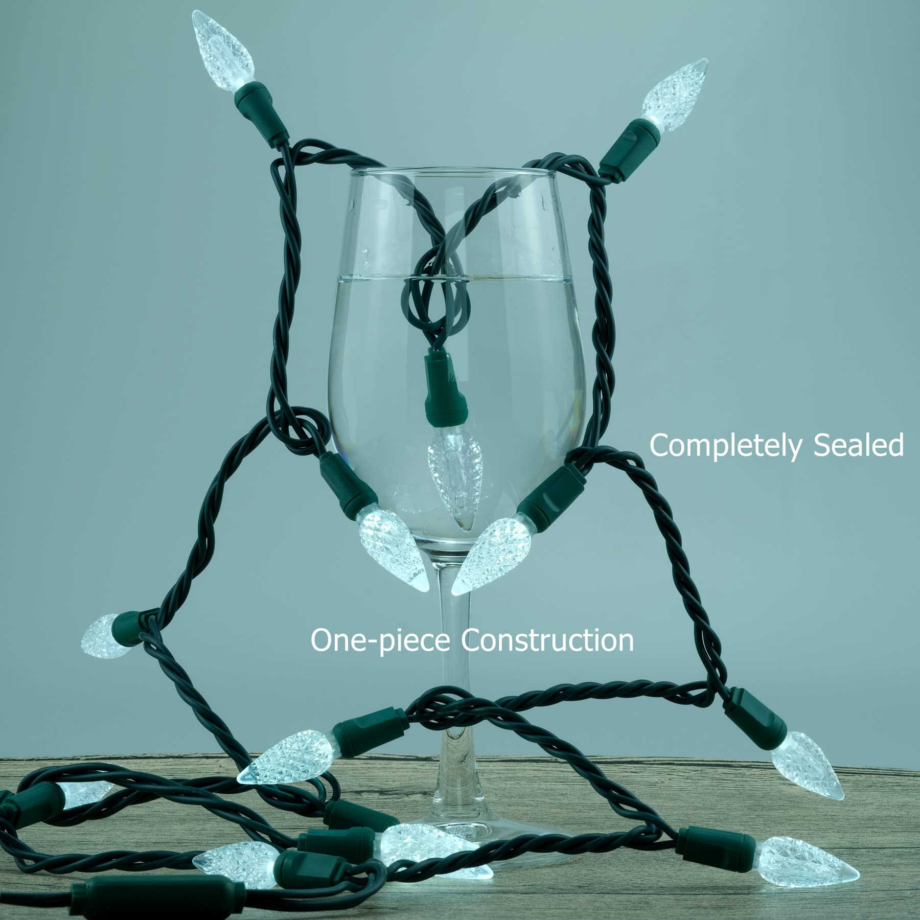 Yuletime Cool White C6 Strawberry Led Christmas Lights, 33 Ft 100 Count 4'' Spacing One-Piece High Waterproof Ul Certified Strin