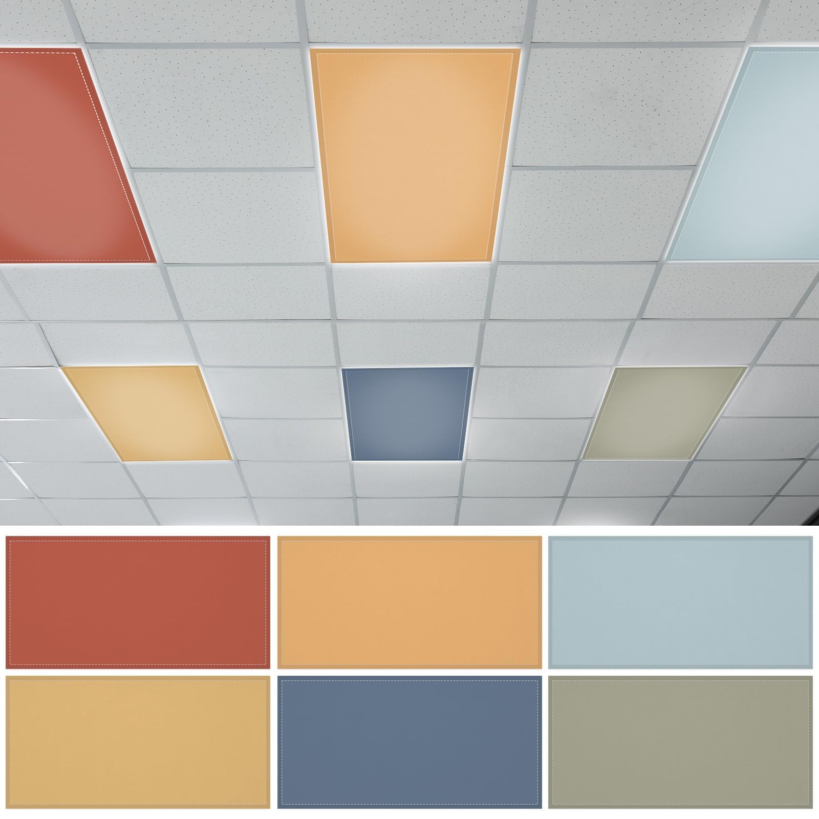 QOUBAI 6PCS Fluorescent Light Covers  4x2 Feet Magnetic Light Cover Fluorescent Lights Shade Panel Positive Inspirational Ceiling Lights Filters for Office Classroom Home Drop Ceiling Orange Dark Blue
